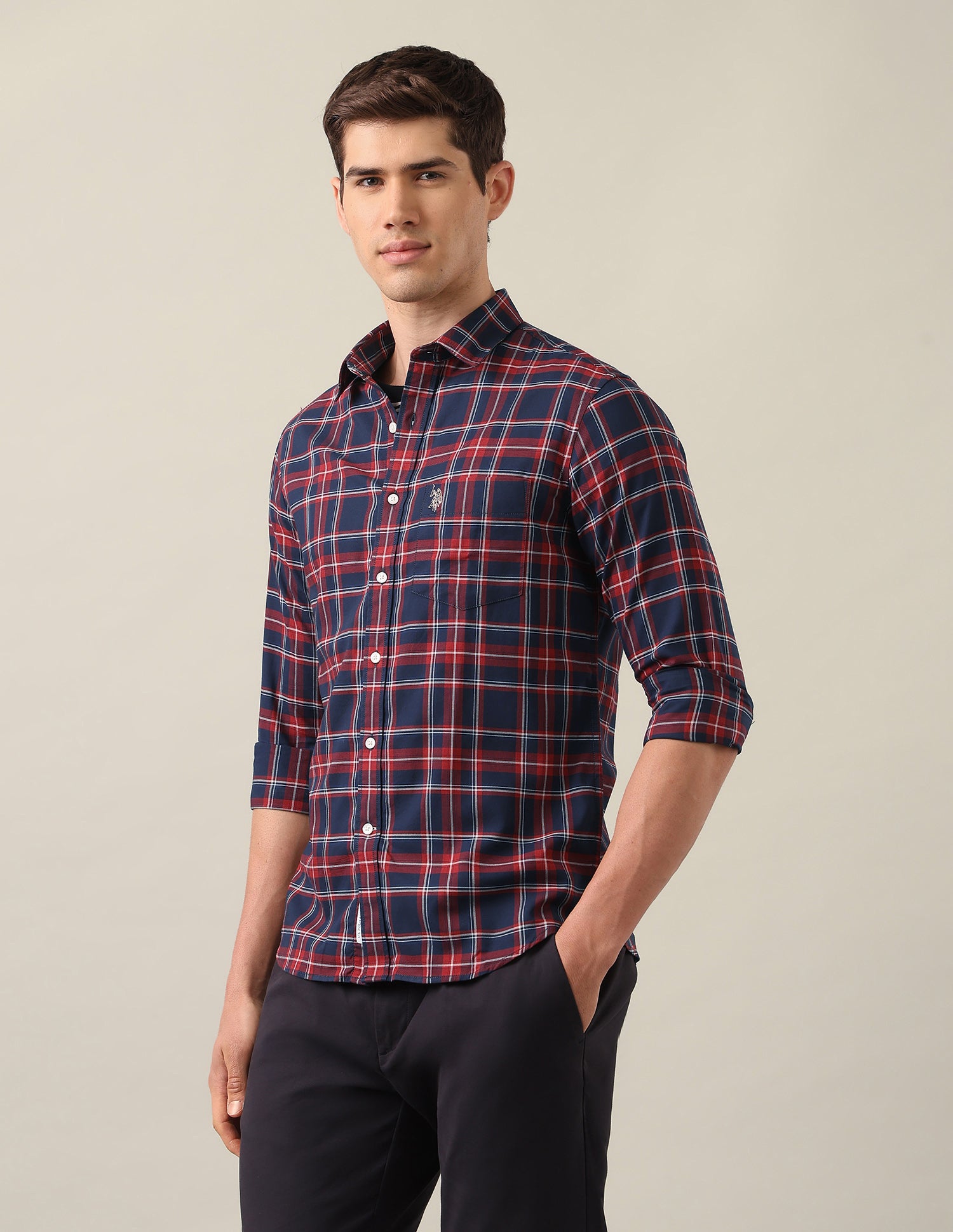 Tailored Fit Tartan Checked Shirt Navy - U.S. Polo Assn. India | Large