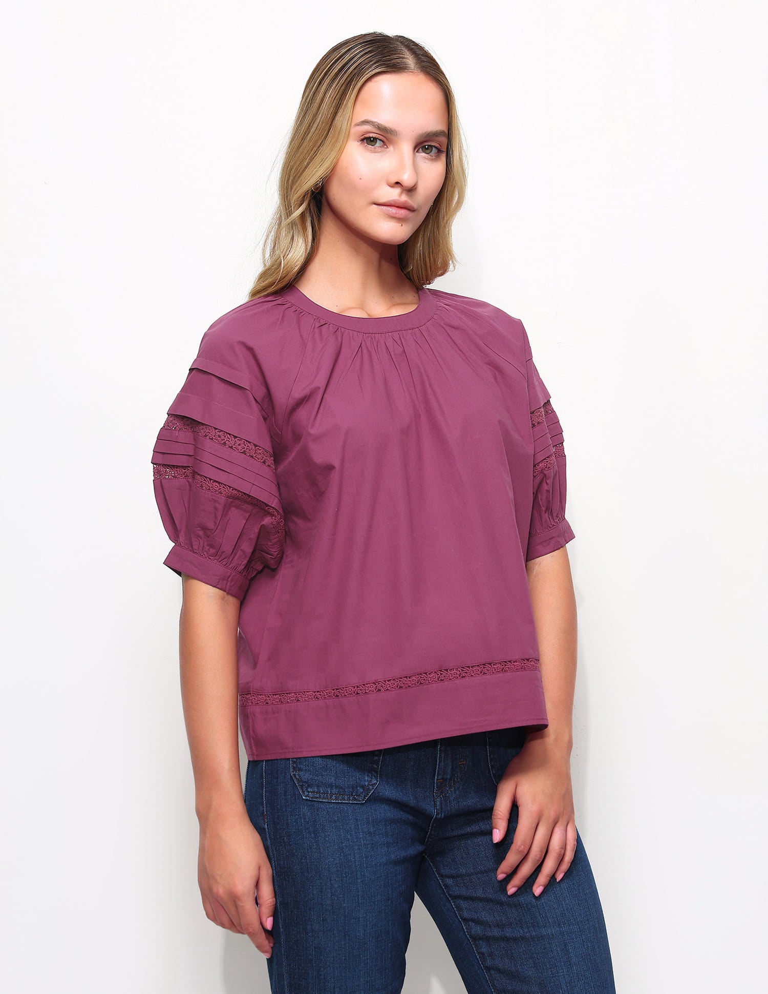 Raglan Sleeve Top With Pleats And Lace Purple - U.S. Polo Assn. India | Large