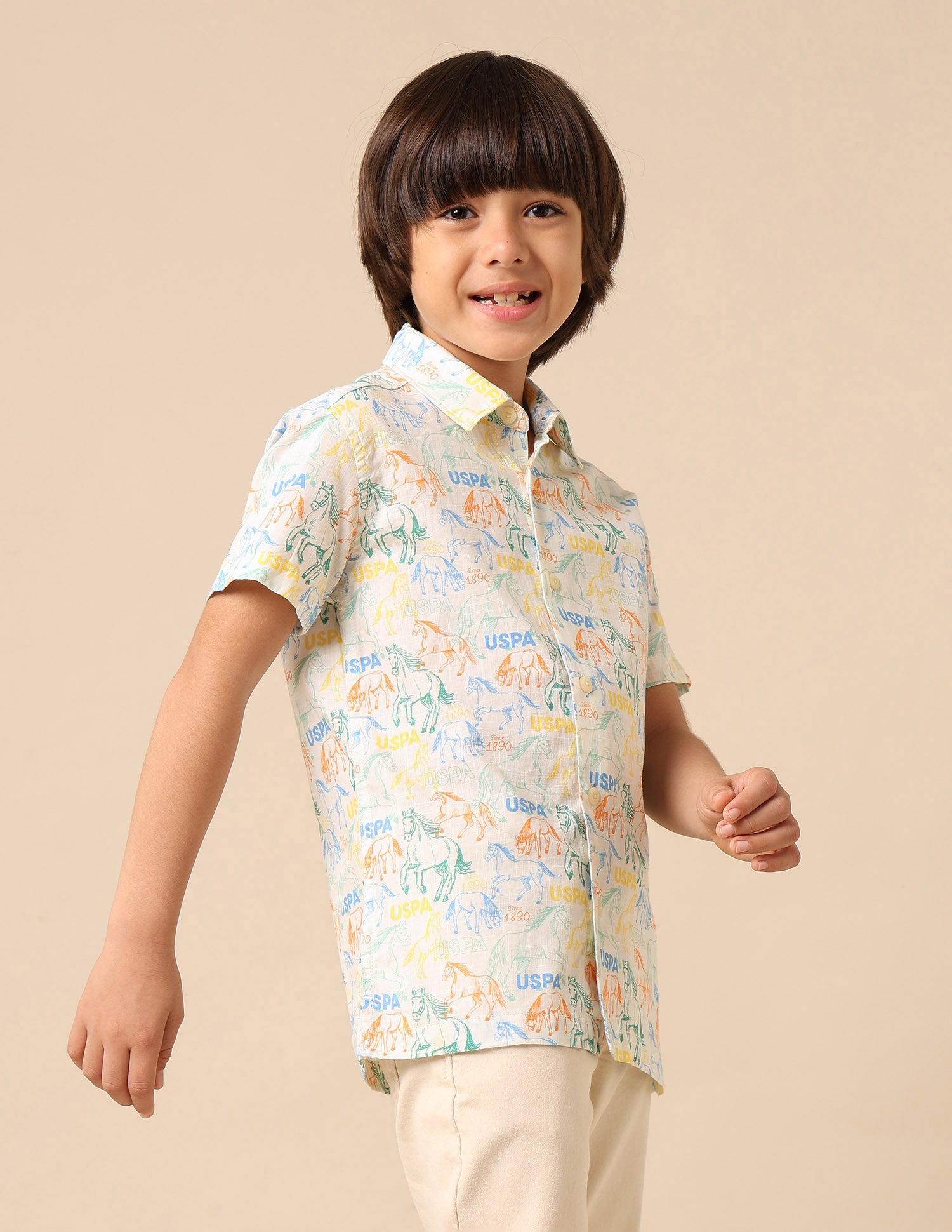 Boys All Over Printed Pure Cotton Shirt White - U.S. POLO ASSN. | Large