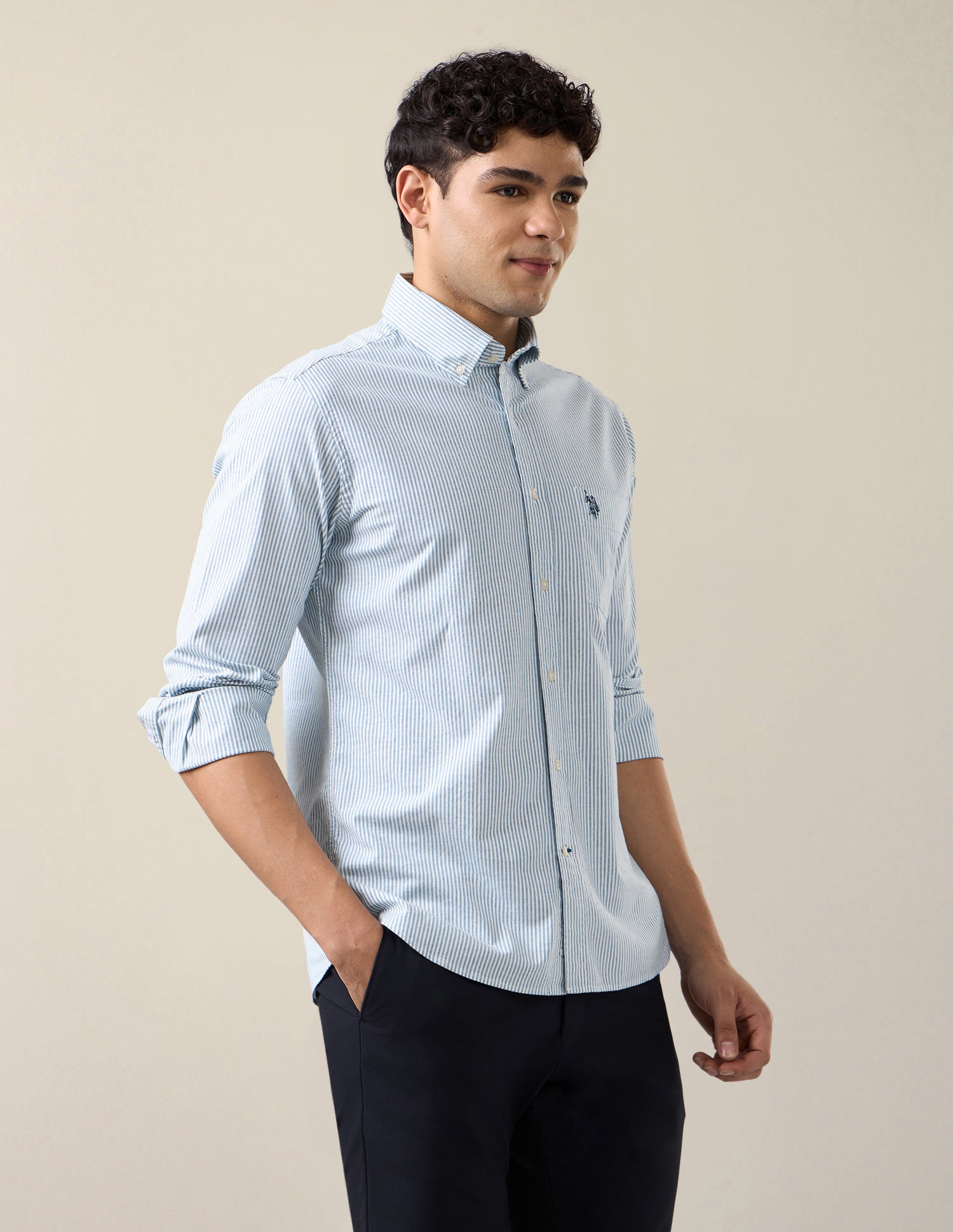 Vertical Striped Oxford Shirt Teal - U.S. Polo Assn. India | Large