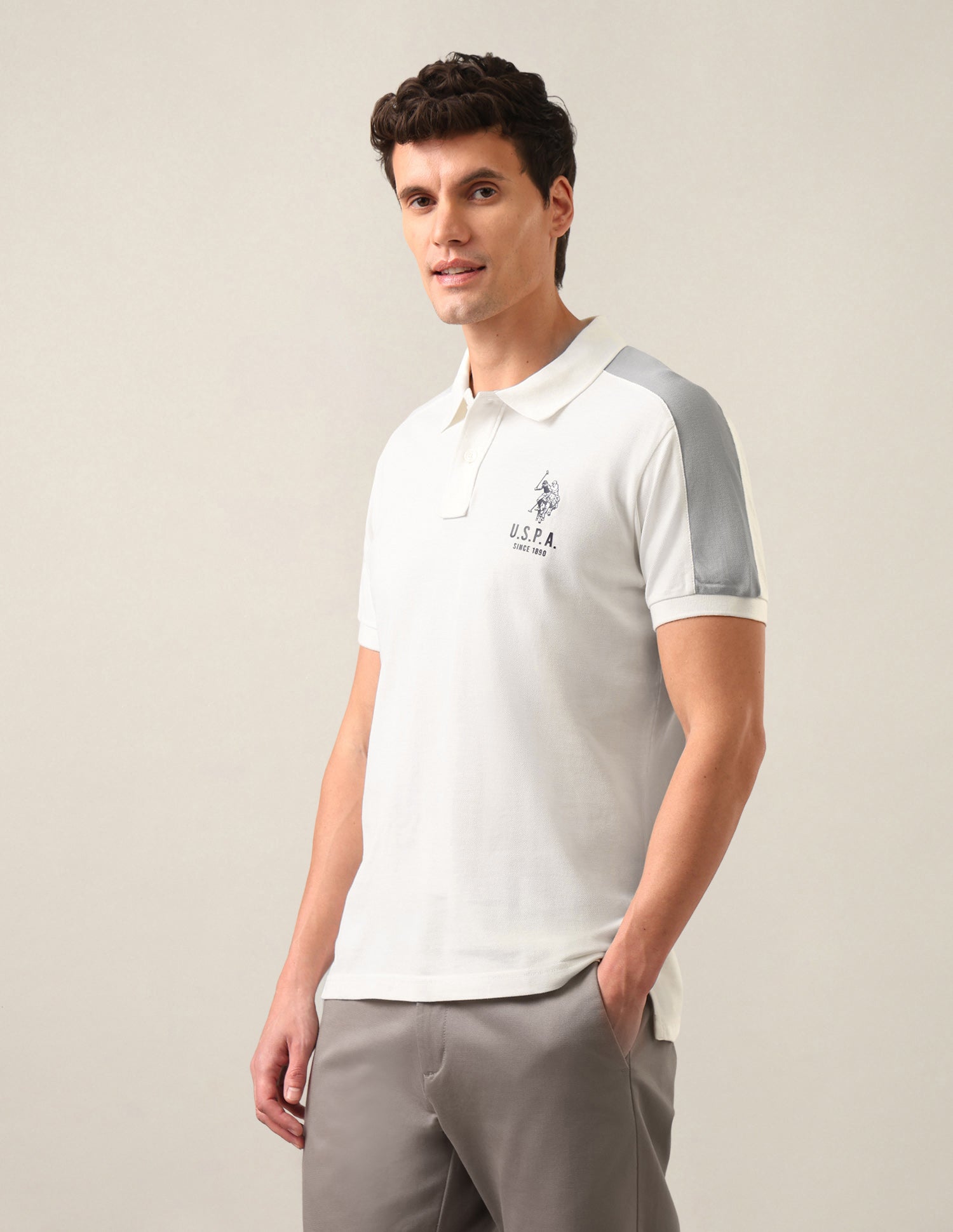 Solid Slim Fit Polo Shirt Ivory - U.S. Polo Assn. India | Large