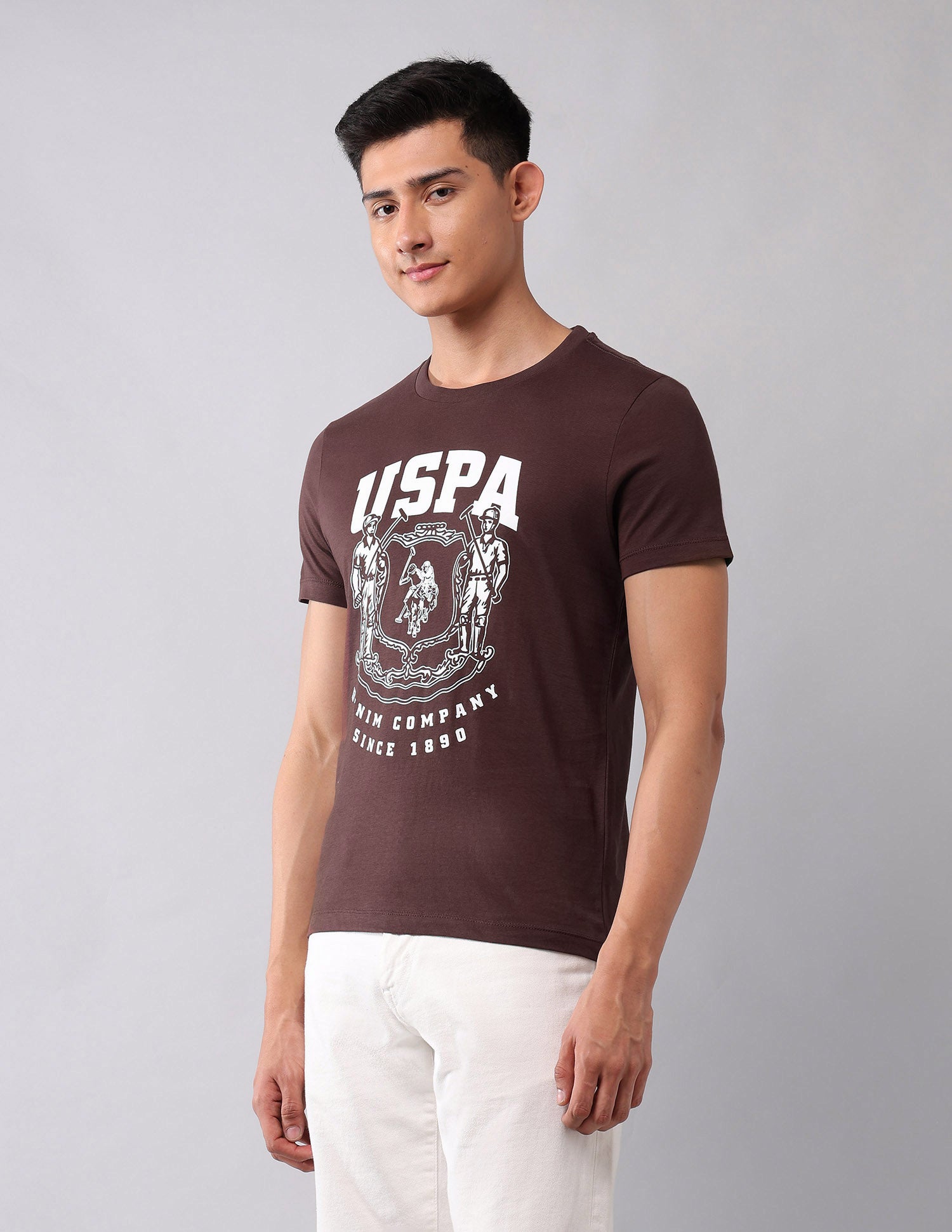 Brand Printed Muscle Fit T-Shirt Dark Brown - U.S. Polo Assn. India | Large