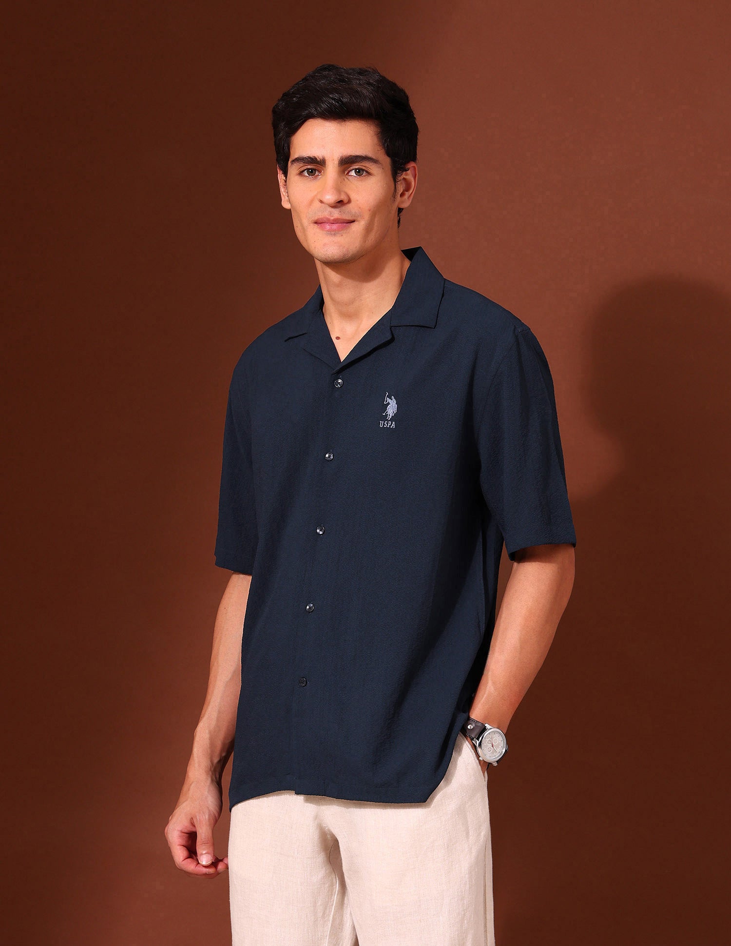Tailored Fit Poplin Shirt Navy - U.S. Polo Assn. India | Large