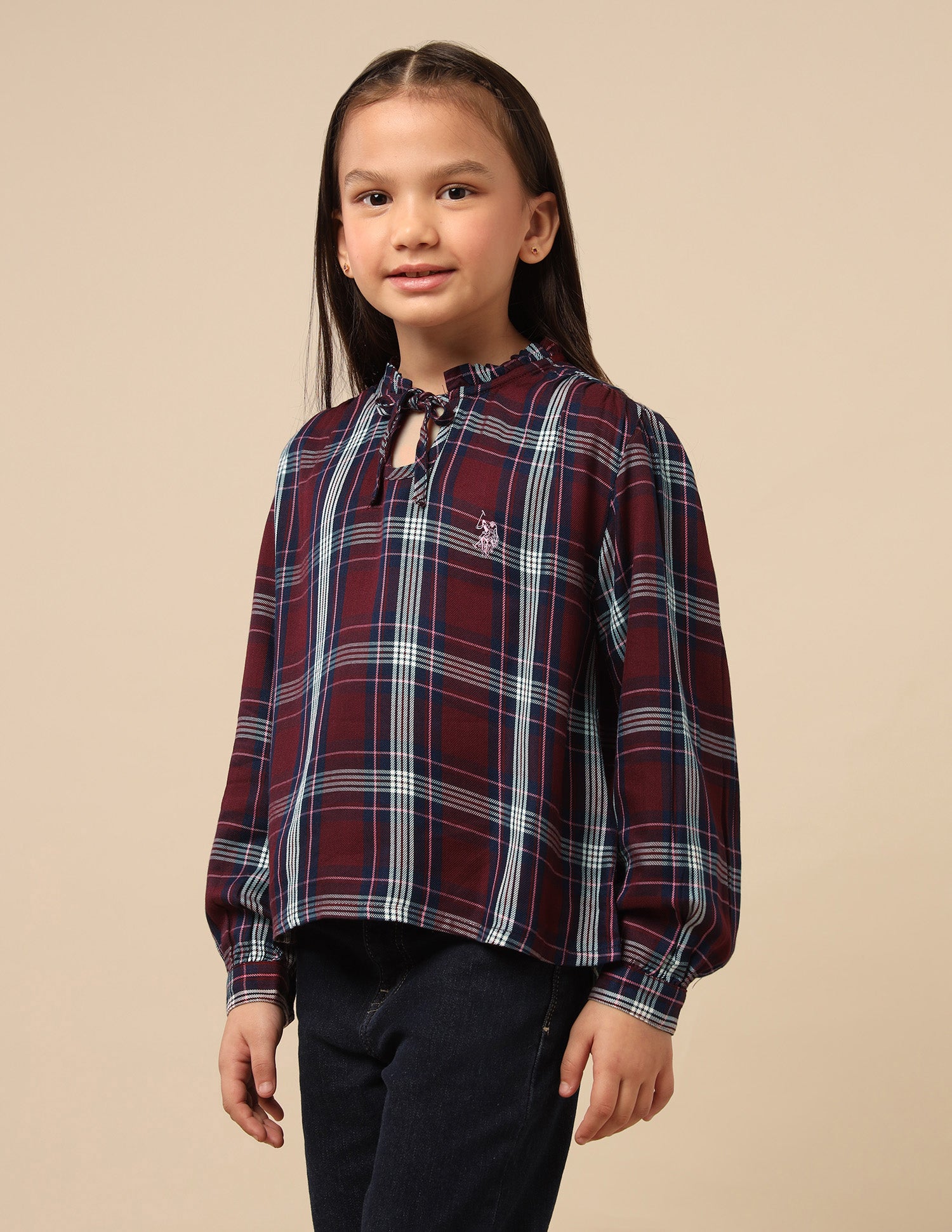 Girls Checked Tie Up Top Burgundy - U.S. POLO ASSN. | Large