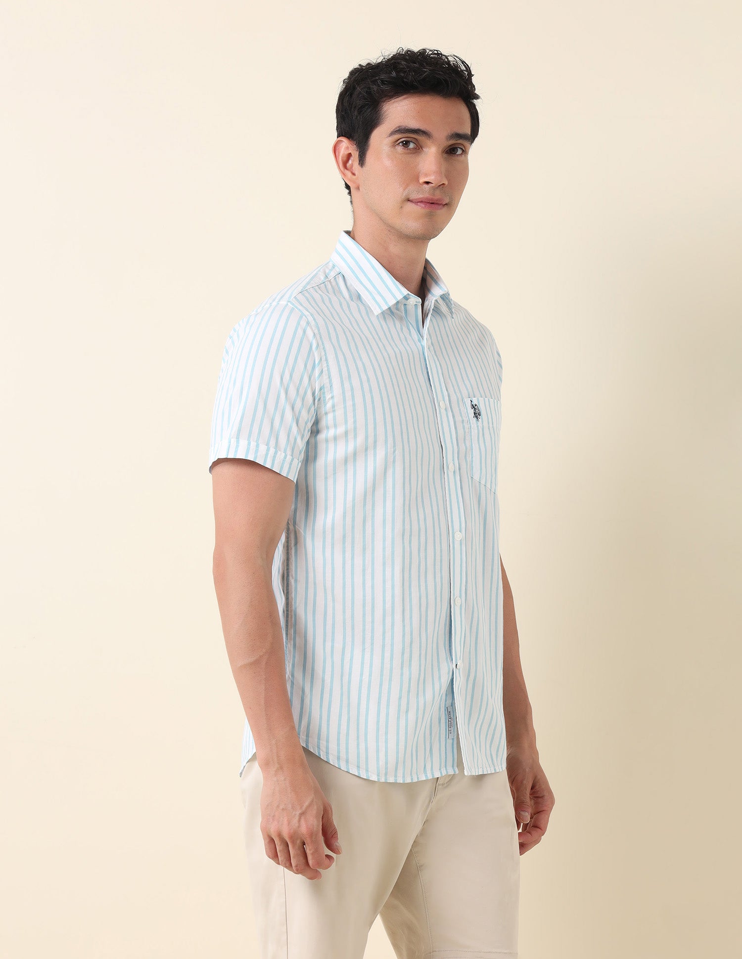 Vertical Striped Tailored Fit Shirt Aqua - U.S. Polo Assn. India | Large