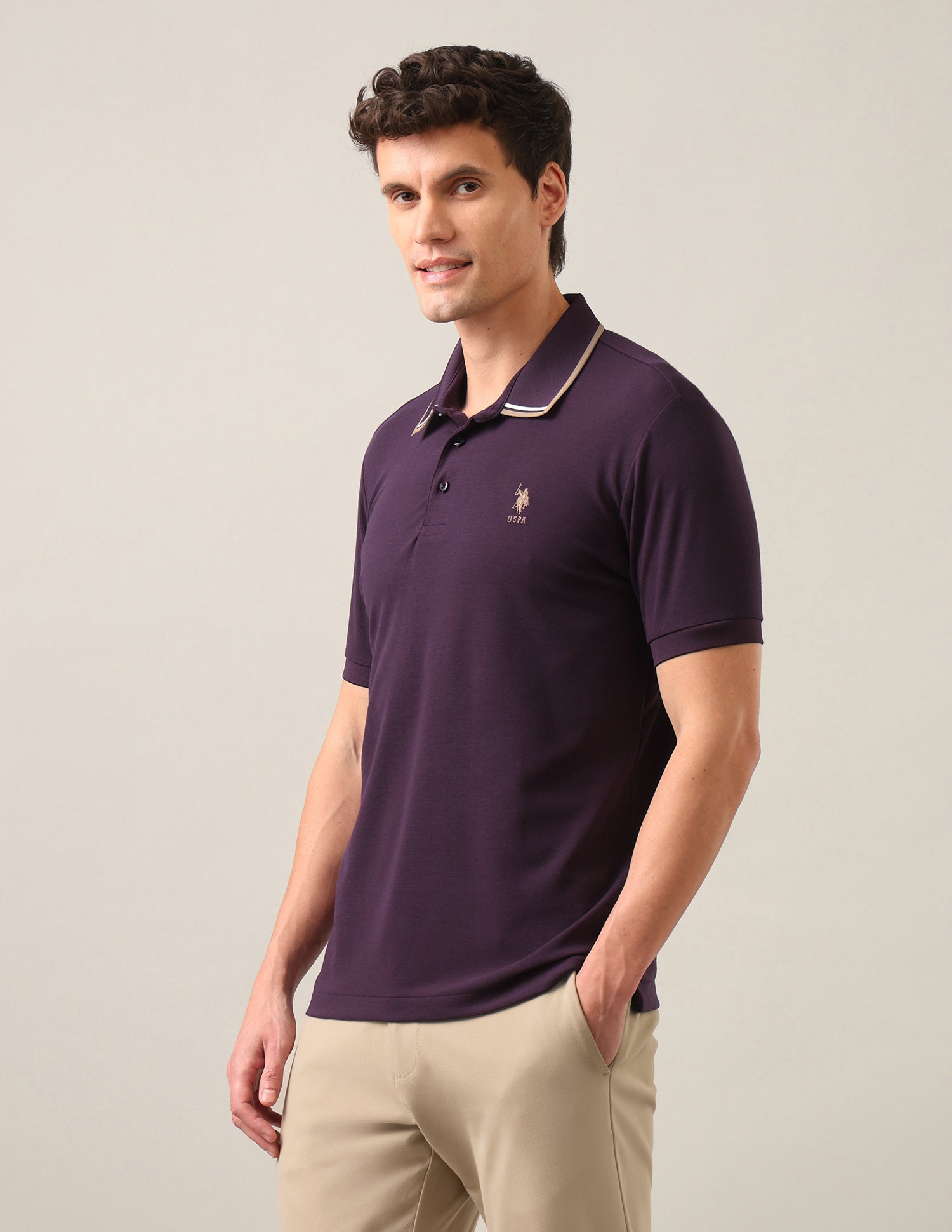 Solid Slim Fit Polo Shirt Purple - U.S. Polo Assn. India | Large