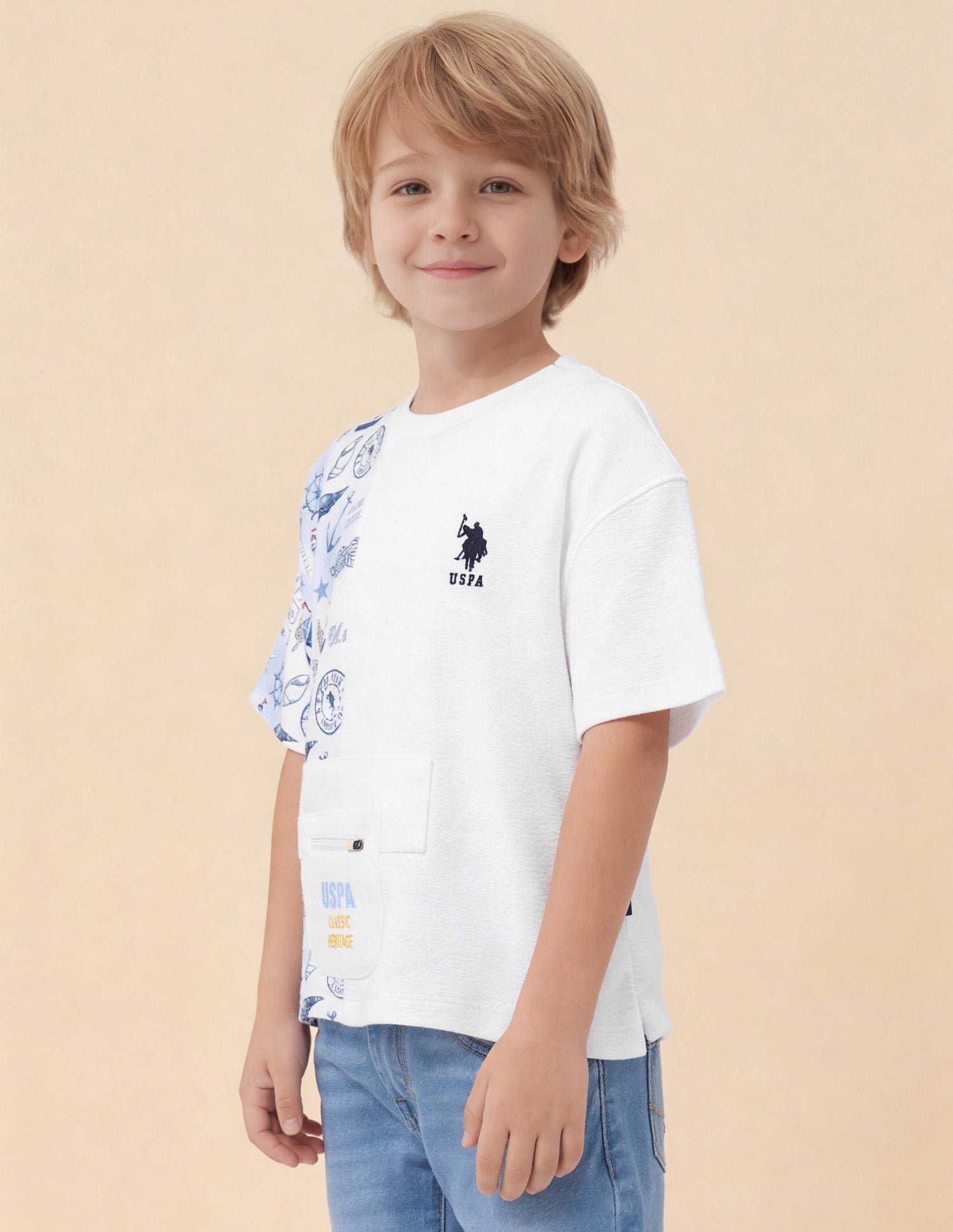 Boys Graphic Printed Oversized Fit T-Shirt White - U.S. Polo Assn. India | Large