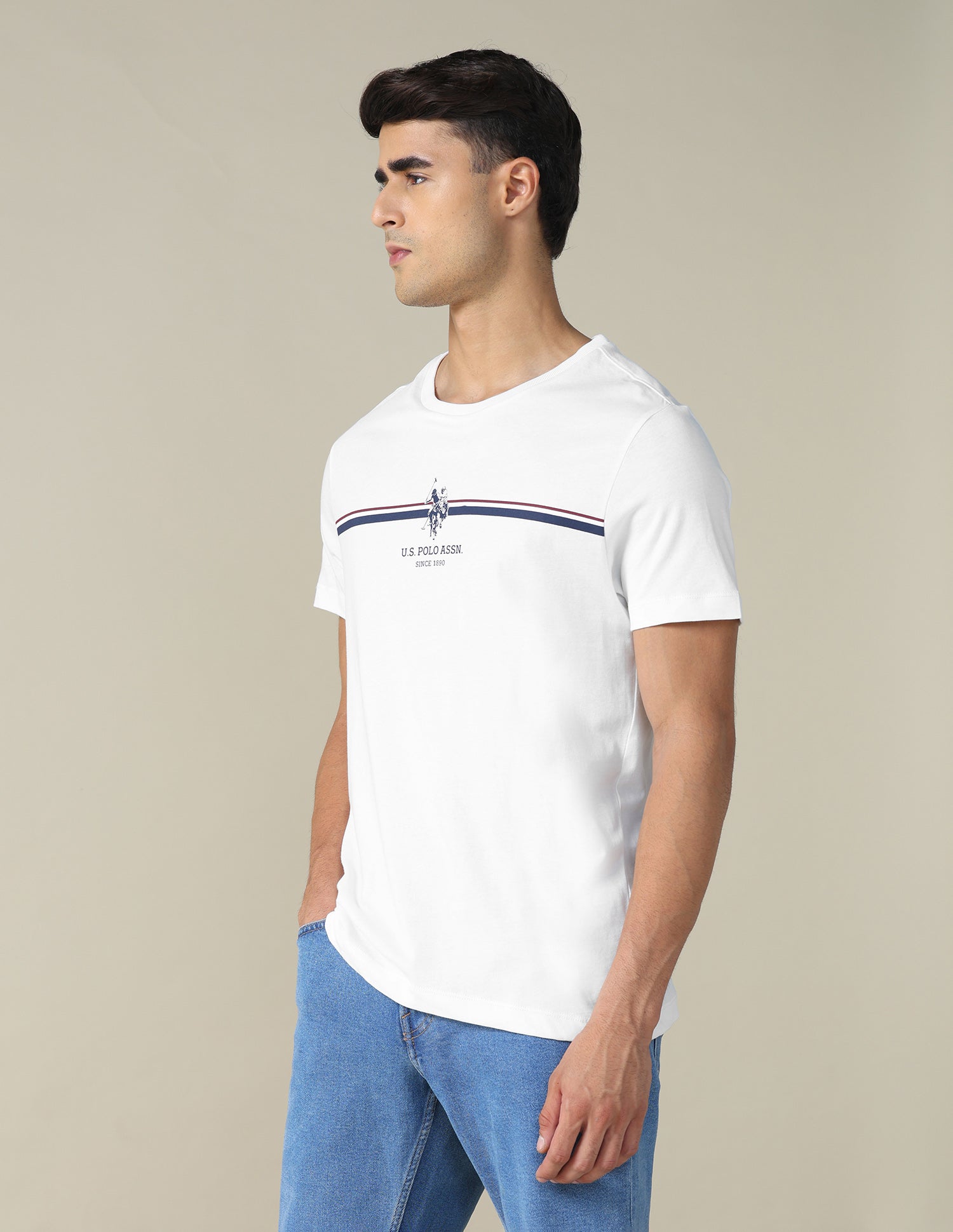 Horizontal Striped Regular Fit T-shirt Ivory - U.S. POLO ASSN. | Large