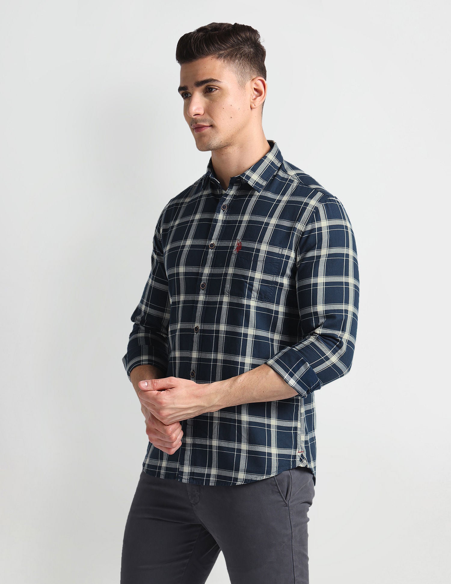 Tartan Check Slim Shirt Navy - U.S. Polo Assn. India | Large
