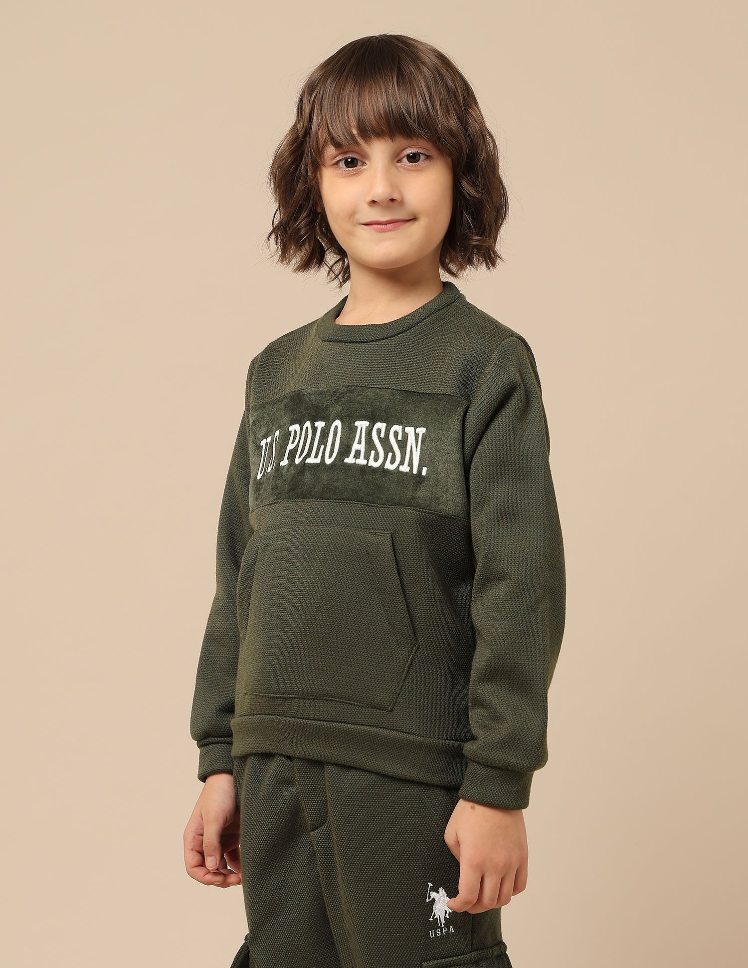 Boys Brand Embroidered Regular Fit Sweatshirt Olive - U.S. POLO ASSN. | Large
