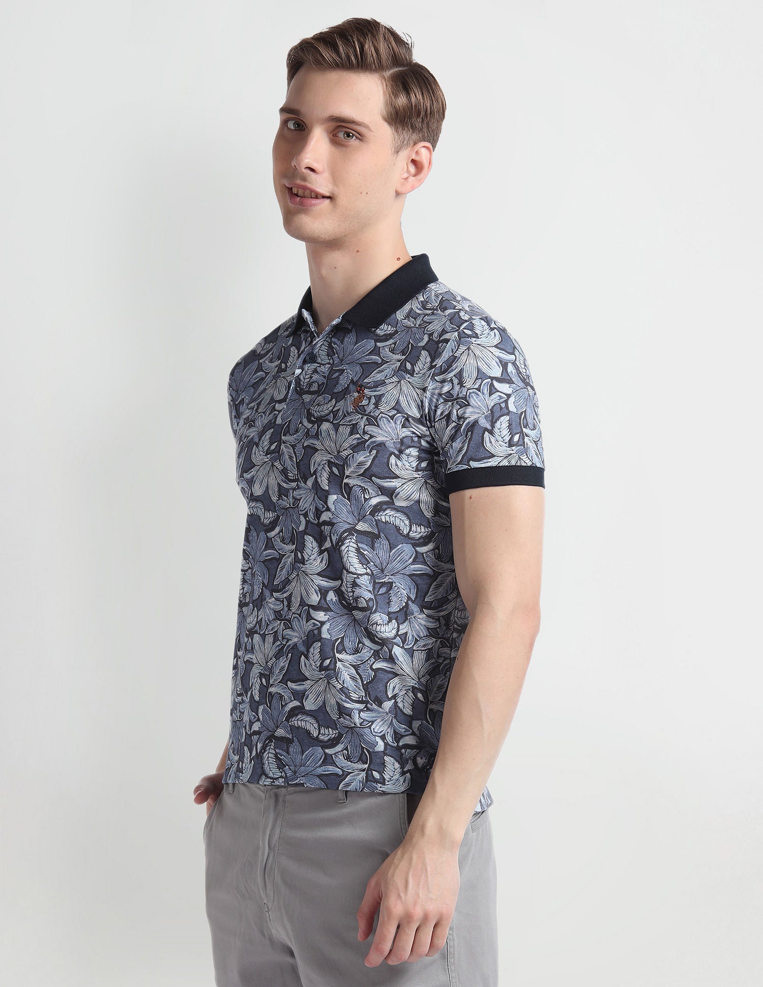 Floral Print Pique Polo Shirt Blue - U.S. Polo Assn. India | Large