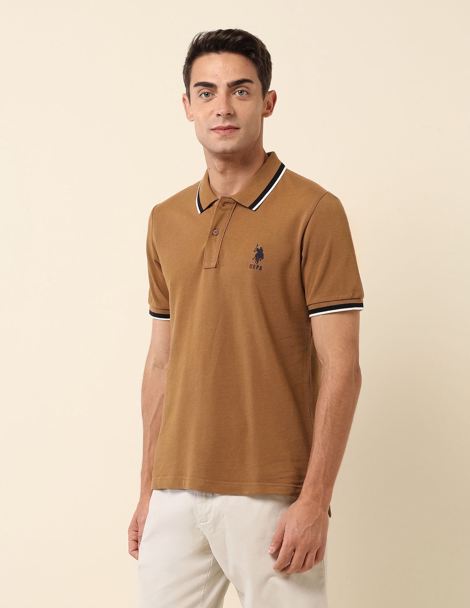Slim Fit Solid Polo Shirt Brown - U.S. Polo Assn. India | Large