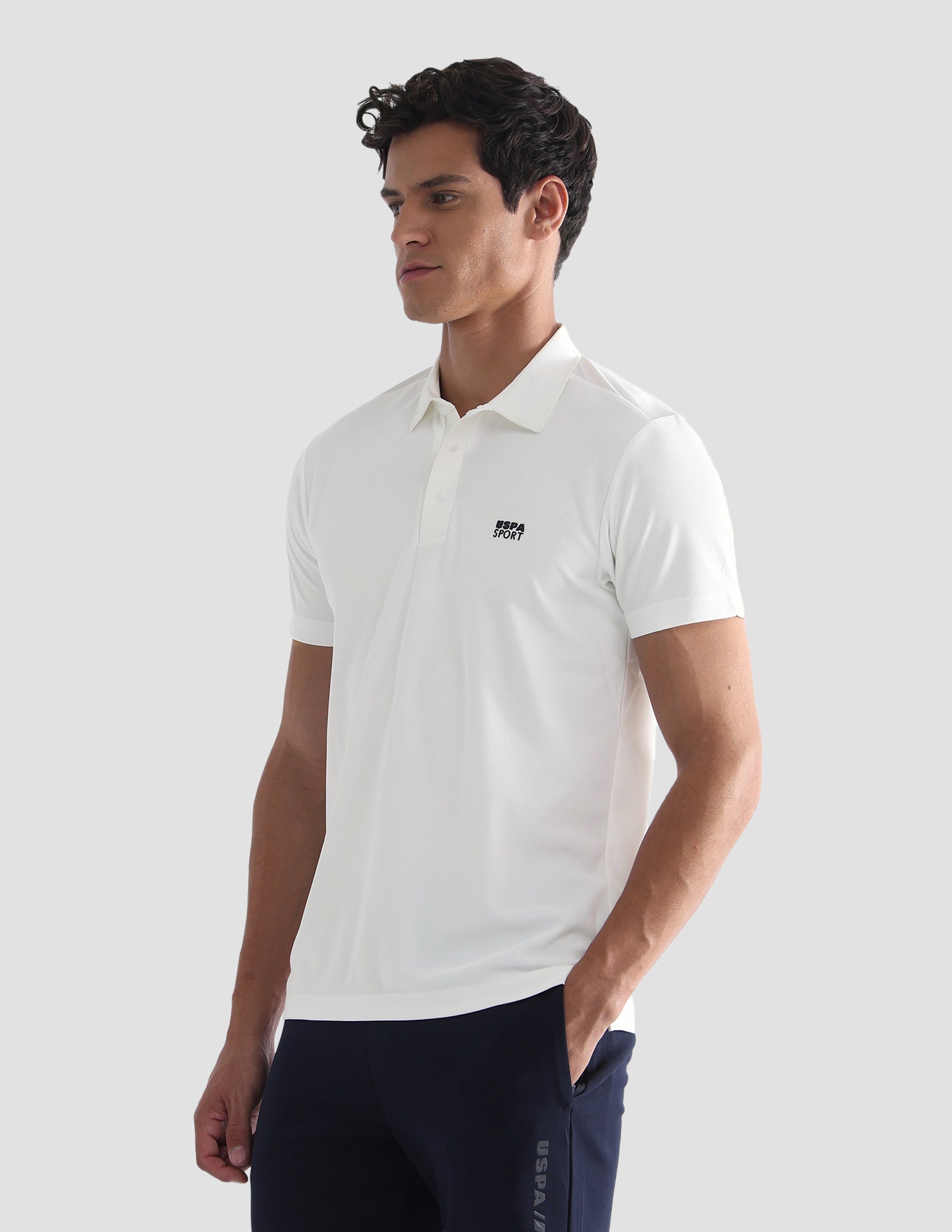 Solid Slim Fit Active Polo Shirt Off White - U.S. Polo Assn. India | Large