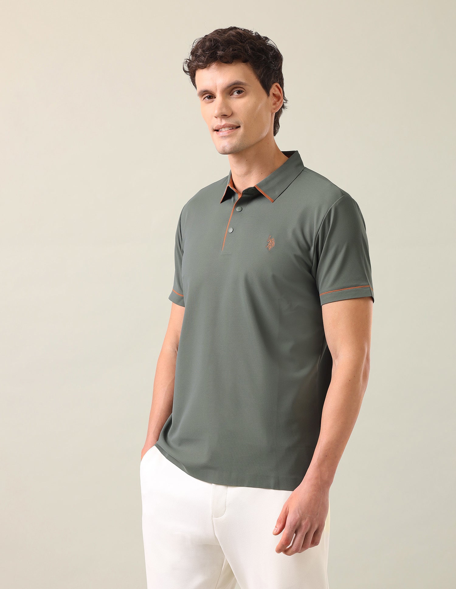 Solid Slim Fit T-Shirt Green - U.S. Polo Assn. India | Large