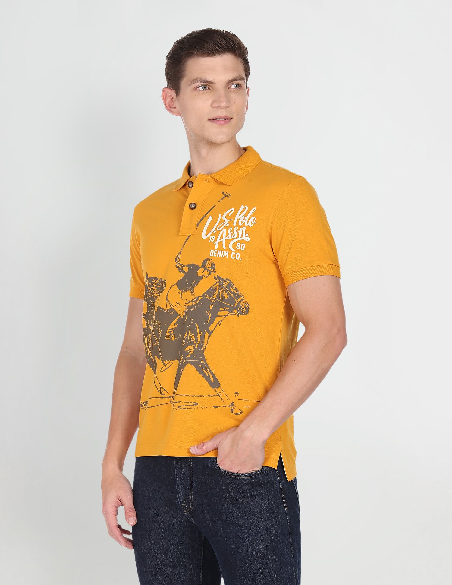 Graphic Print Cotton Polo Shirt Mustard - U.S. POLO ASSN. | Large