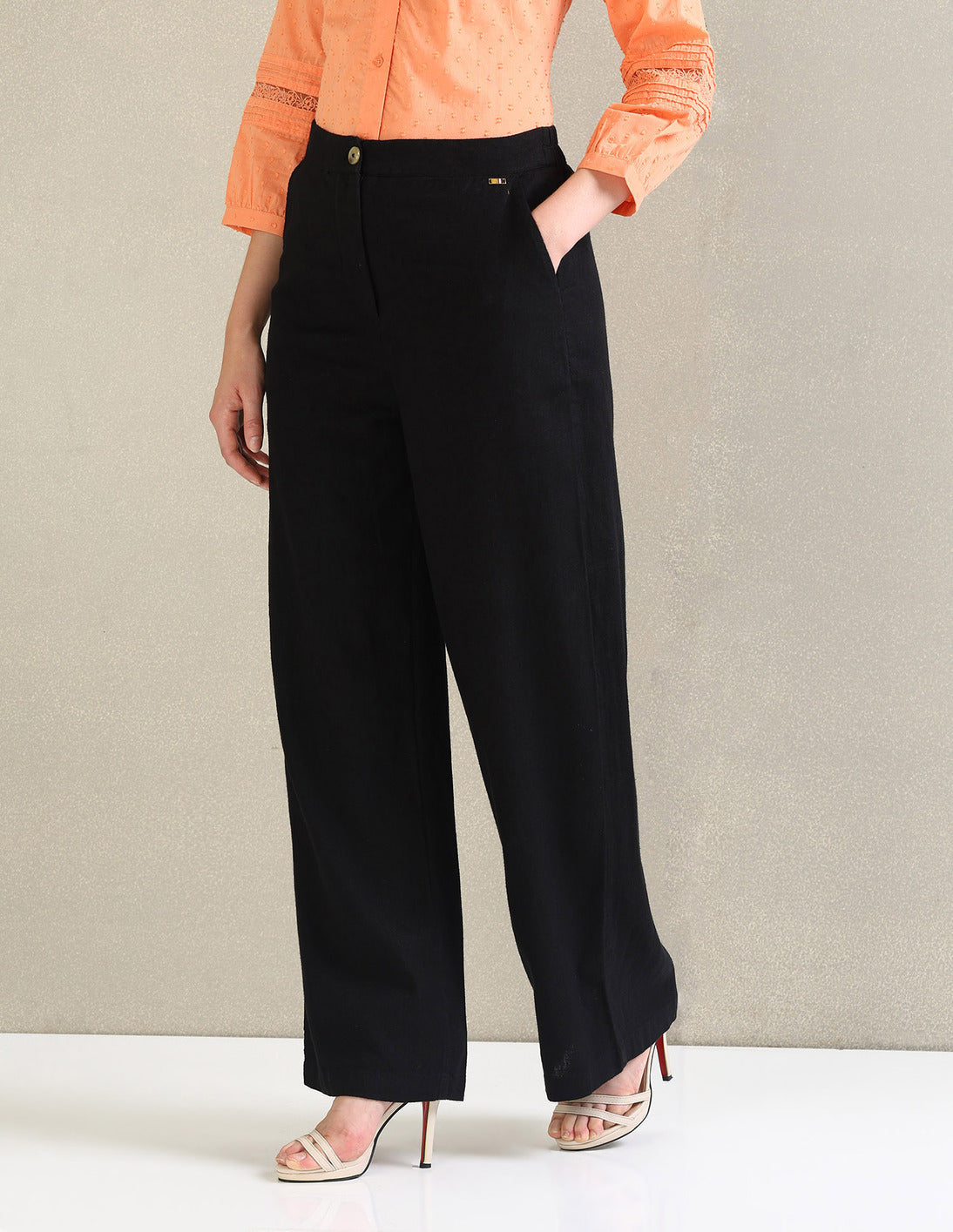 Linen Wide Leg Trousers Black - U.S. POLO ASSN. | Large