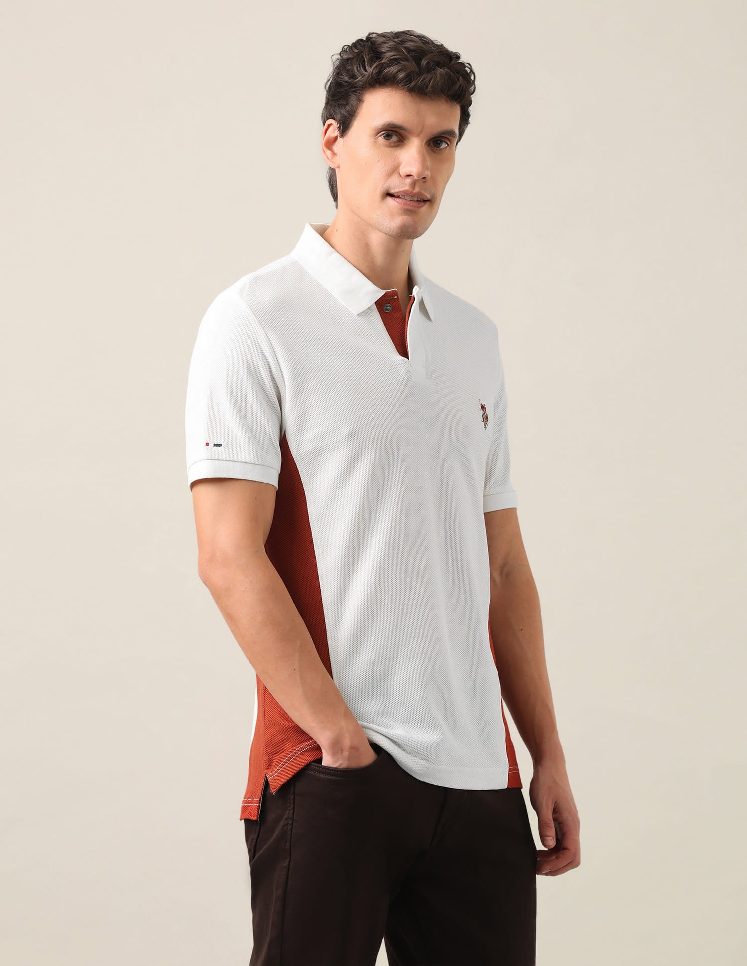 Colourblocked Slim Fit Polo Shirt Ivory - U.S. Polo Assn. India | Large