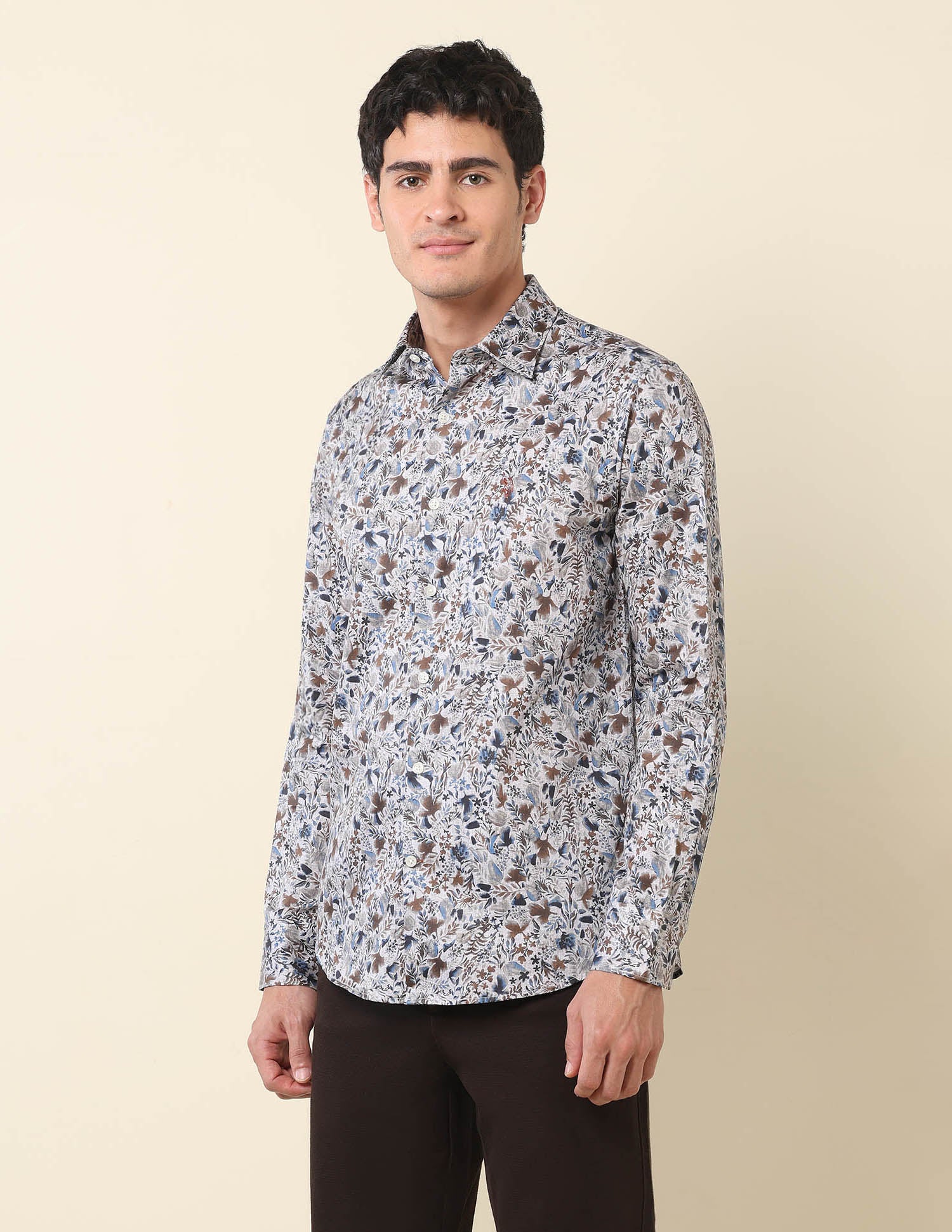 Floral Printed Tailored Fit Shirt Grey - U.S. Polo Assn. India | Large