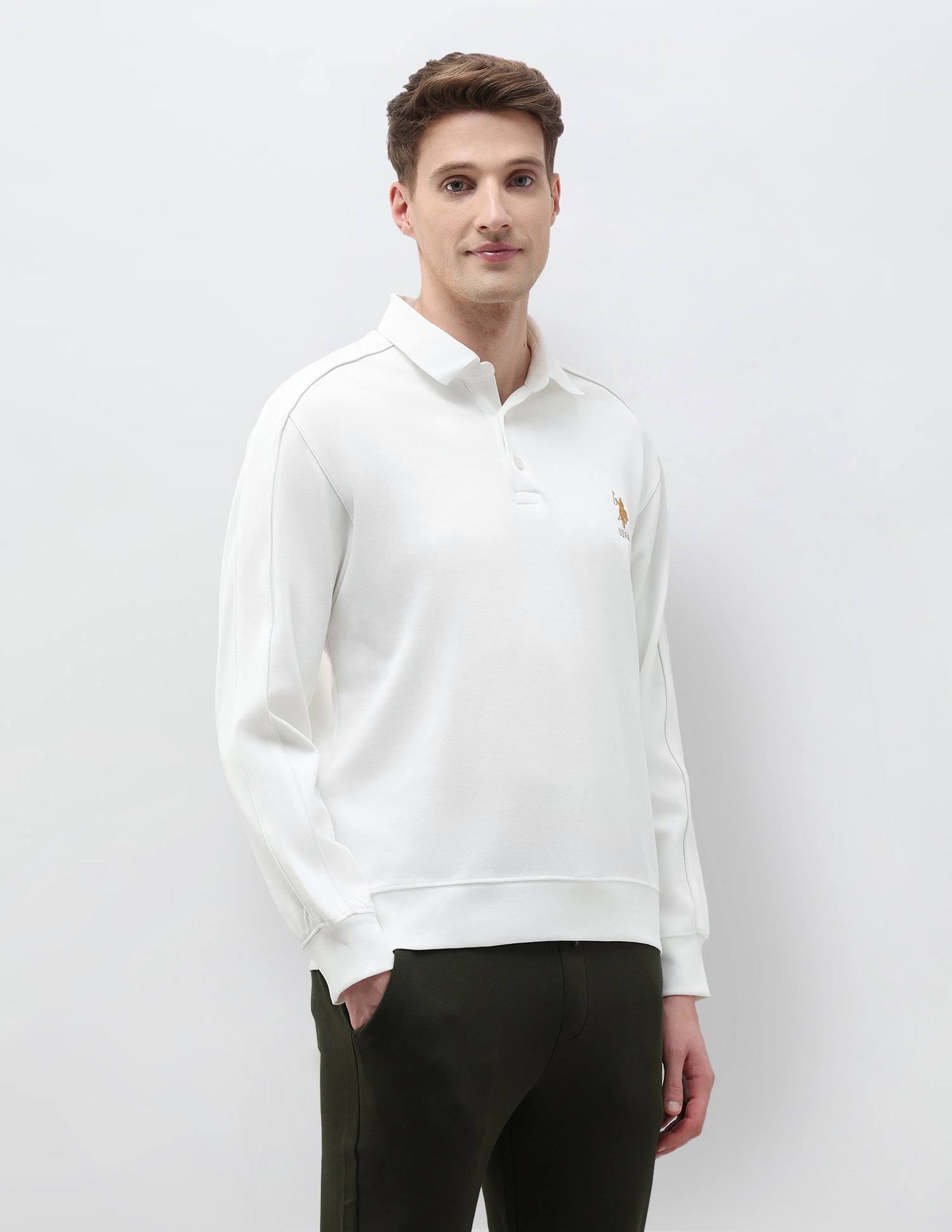 Solid Regular Fit Sweatshirt Off White - U.S. POLO ASSN. | Large