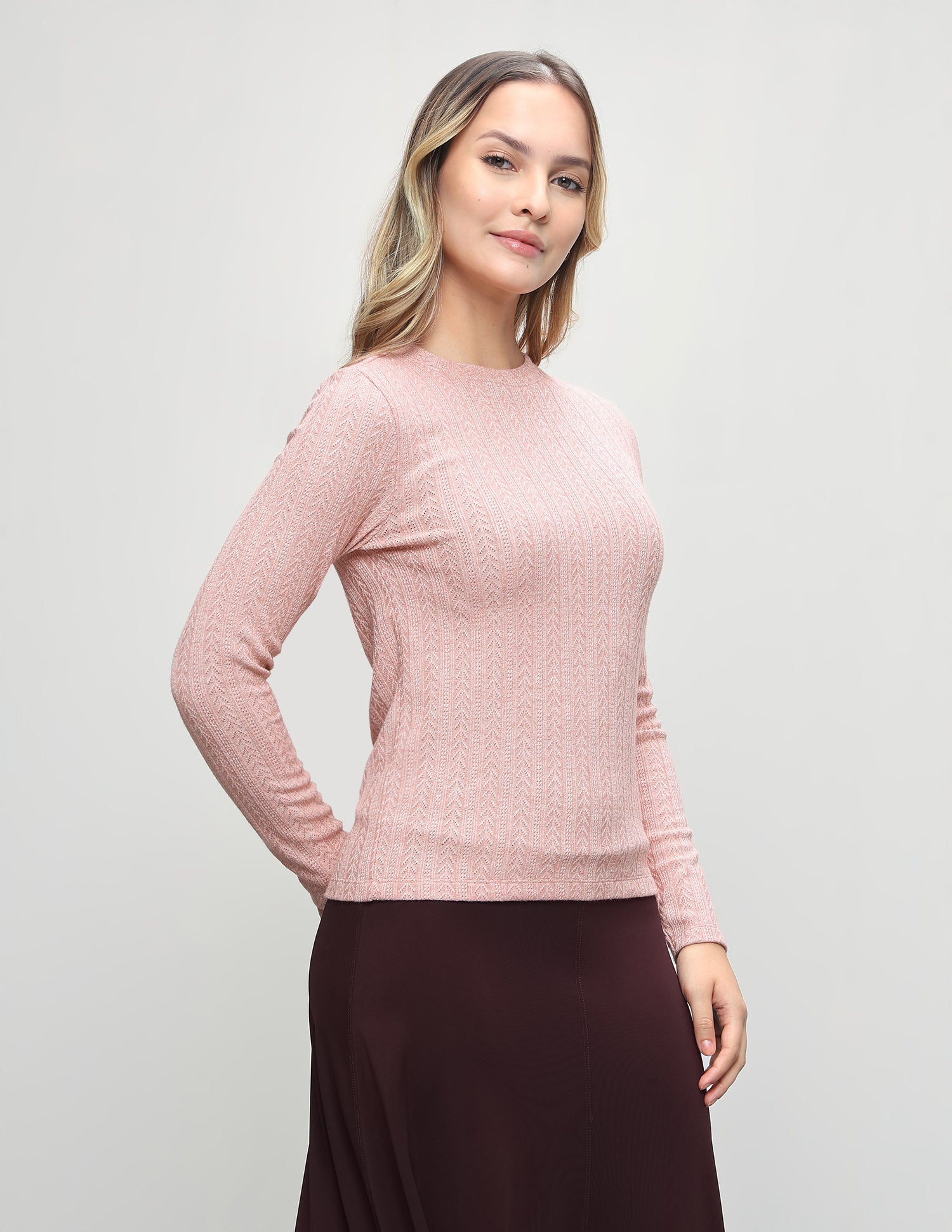 Patterned Knit Fitted Top Light Pink - U.S. Polo Assn. India | Large