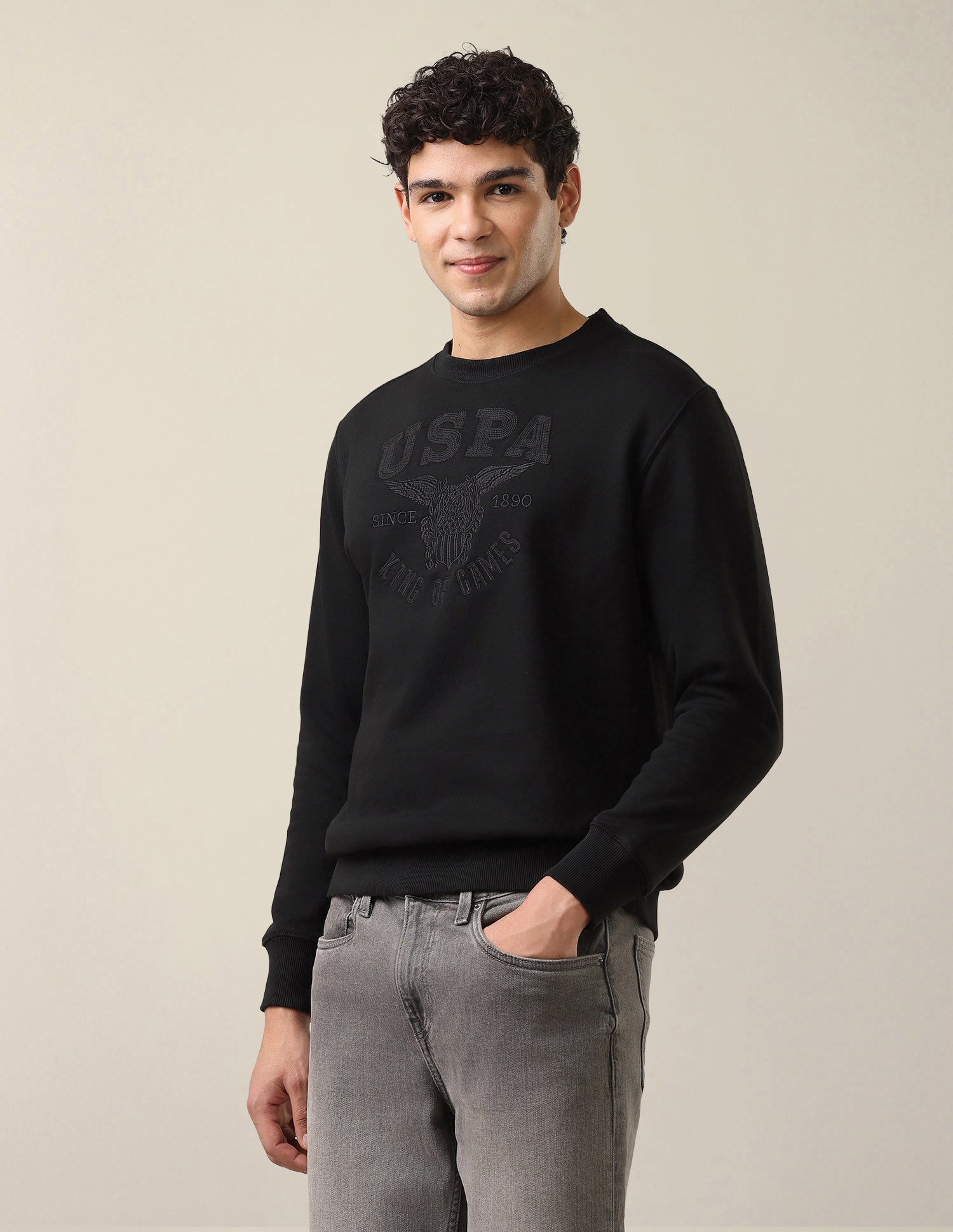 Brand Embroidered Regular Fit Sweatshirt Black - U.S. Polo Assn. India | Large
