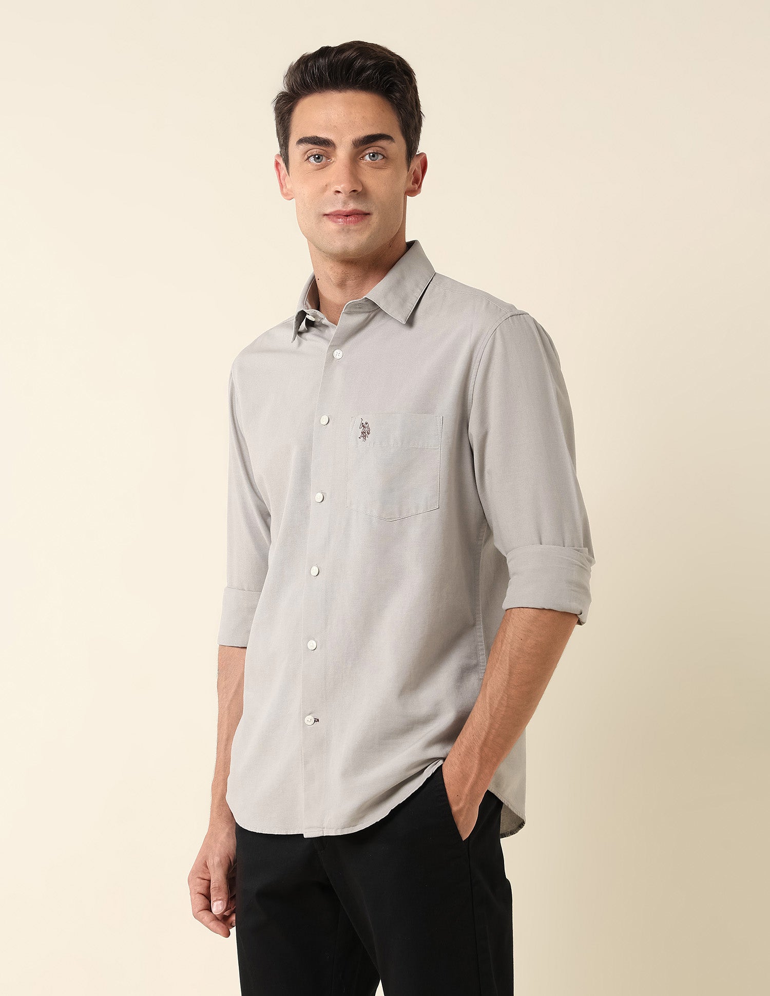 Pure Cotton Twill Shirt Light Grey - U.S. Polo Assn. India | Large