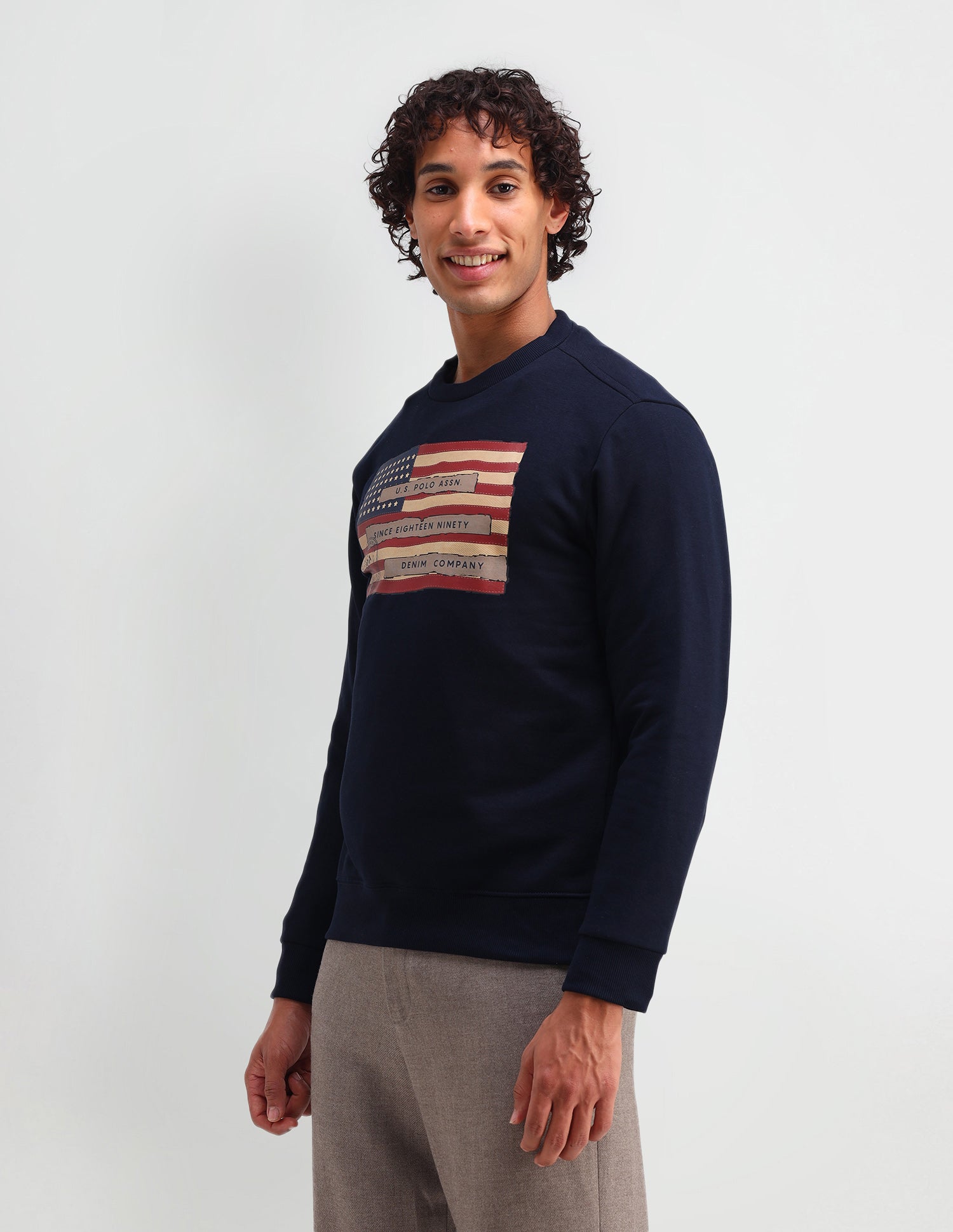 Graphic Printed Muscle Fit Sweatshirt Navy - U.S. Polo Assn. India | Large