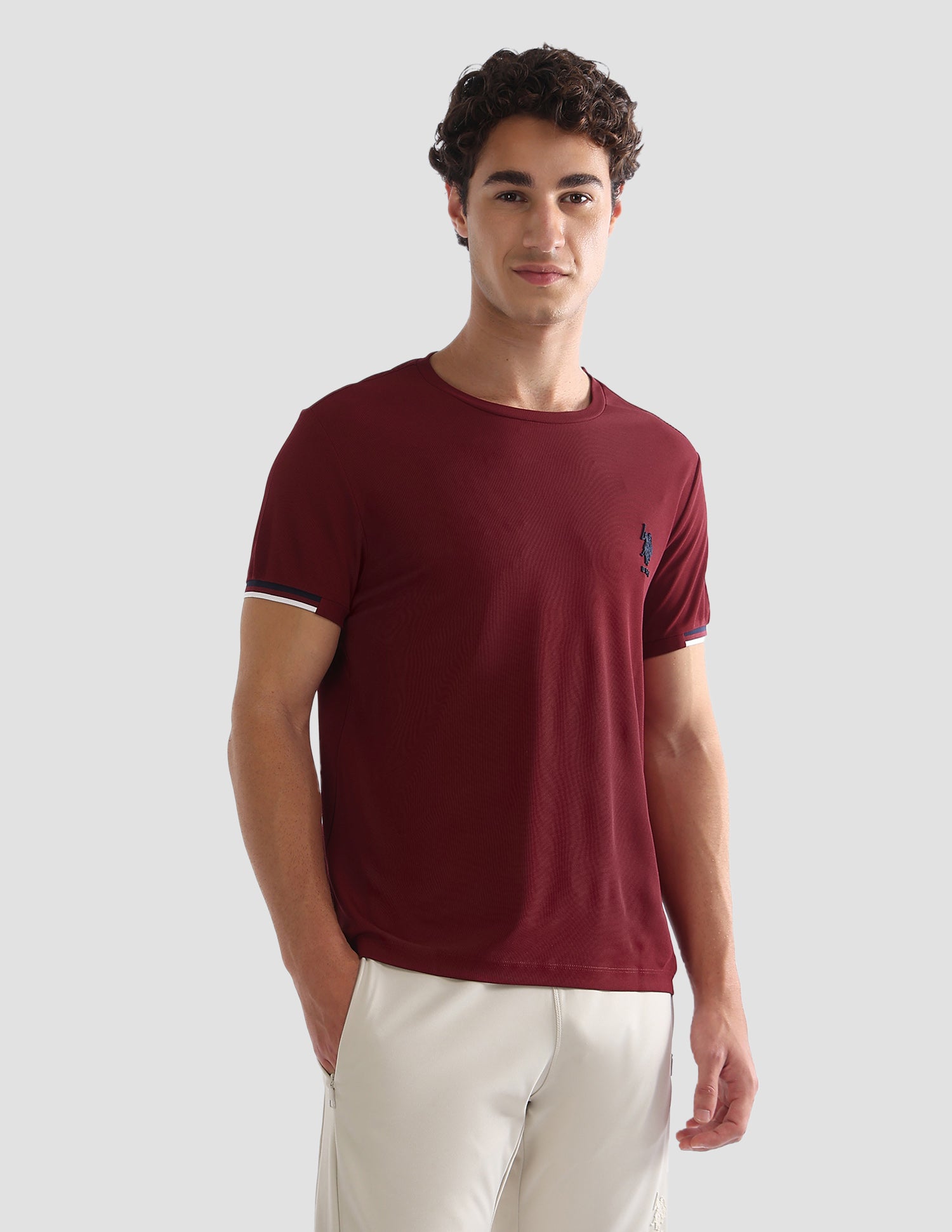 Solid Slim Fit Active T-Shirt Maroon - U.S. Polo Assn. India | Large