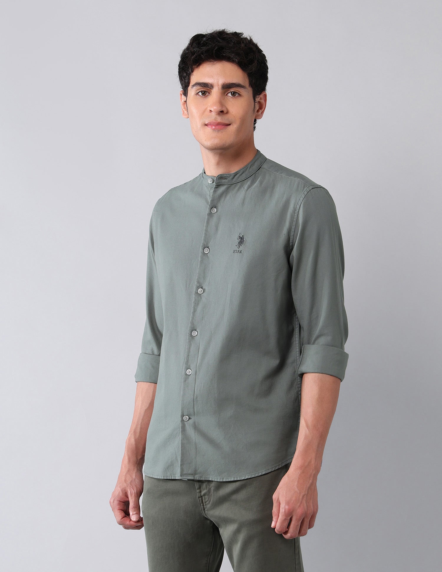 Pure Cotton Regular Fit Twill Shirt Dark Green - U.S. Polo Assn. India | Large