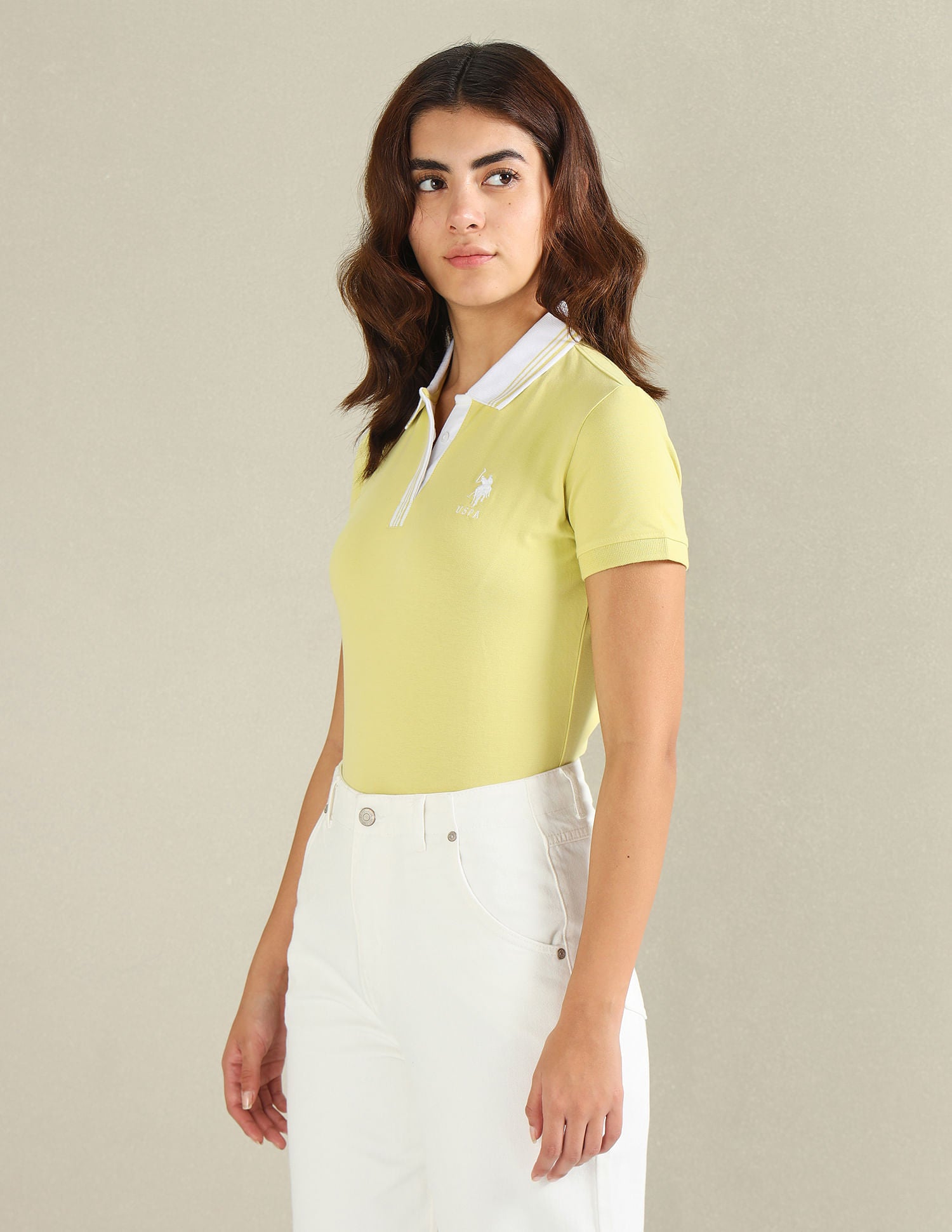 Striped Collar Pique Polo Shirt Yellow - U.S. Polo Assn. India | Large