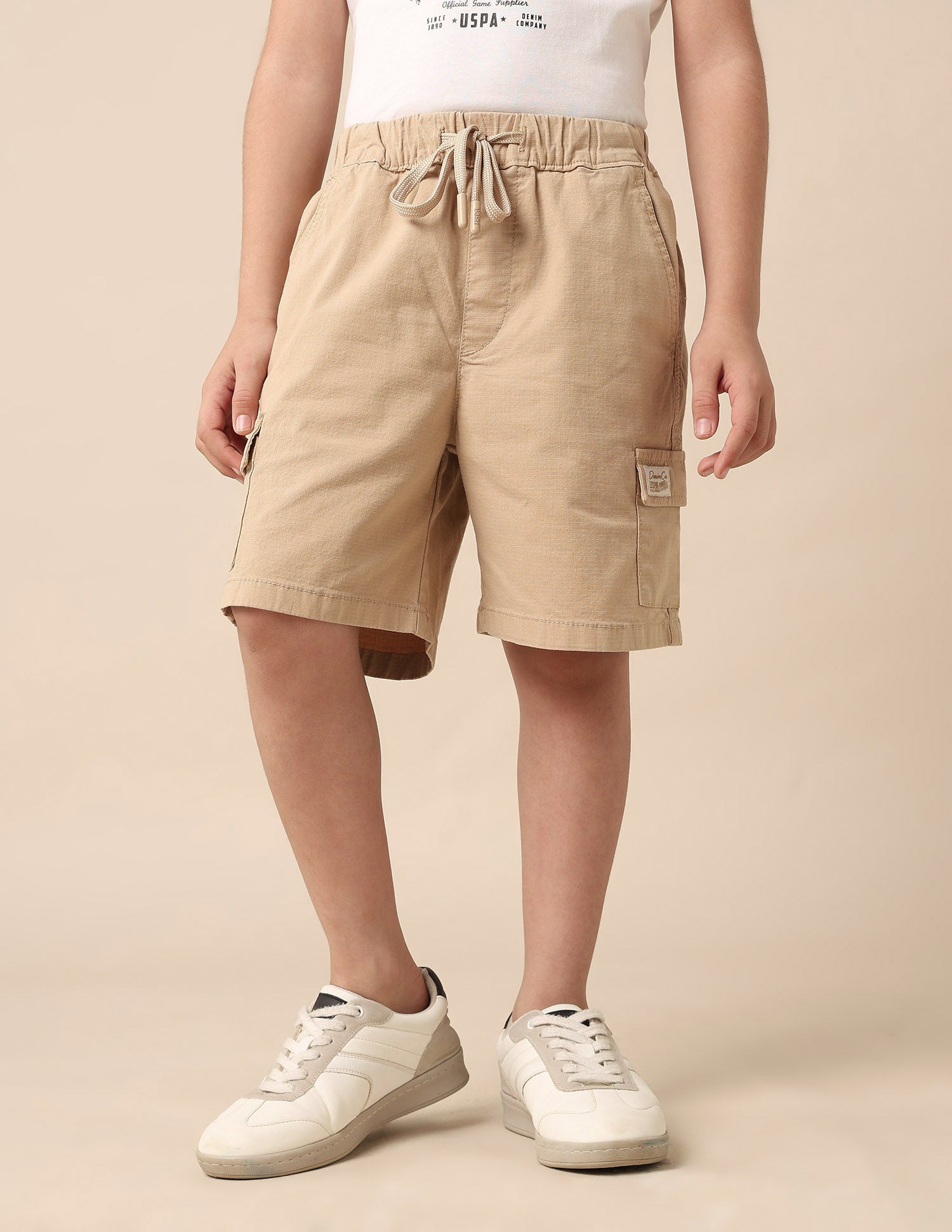 Boys Relaxed Fit Textured Cargo Shorts Beige - U.S. POLO ASSN. | Large