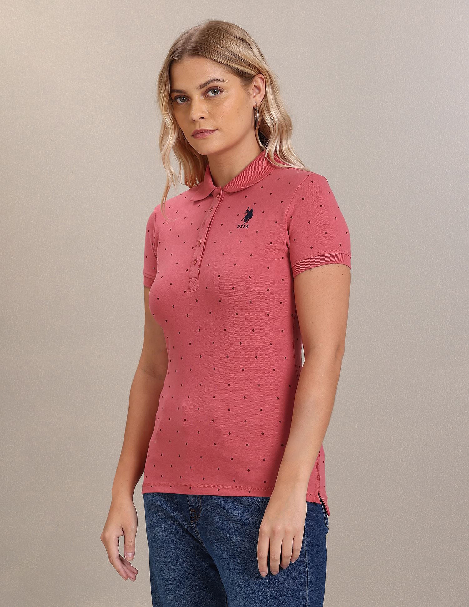 Polka Dot Print Pique Polo Shirt Pink - U.S. POLO ASSN. | Large