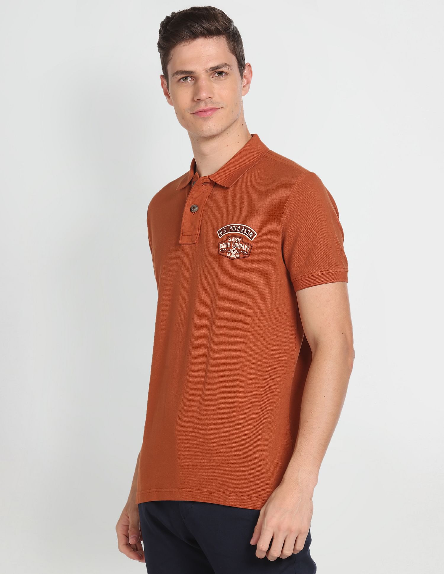 Cotton Solid Polo Shirt Light Brown - U.S. POLO ASSN. | Large