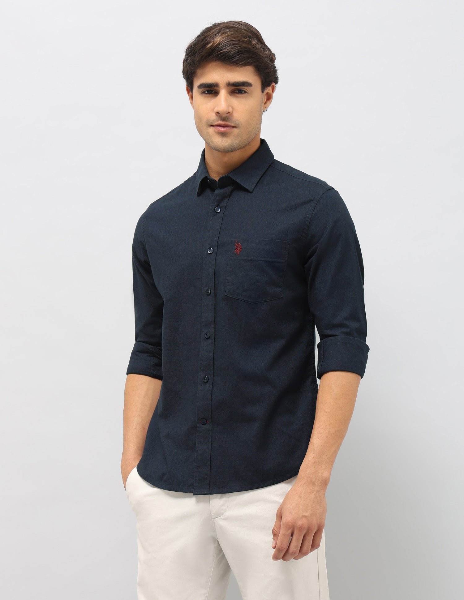 Dobby Tailored Fit Shirt Navy - U.S. Polo Assn. India | Large