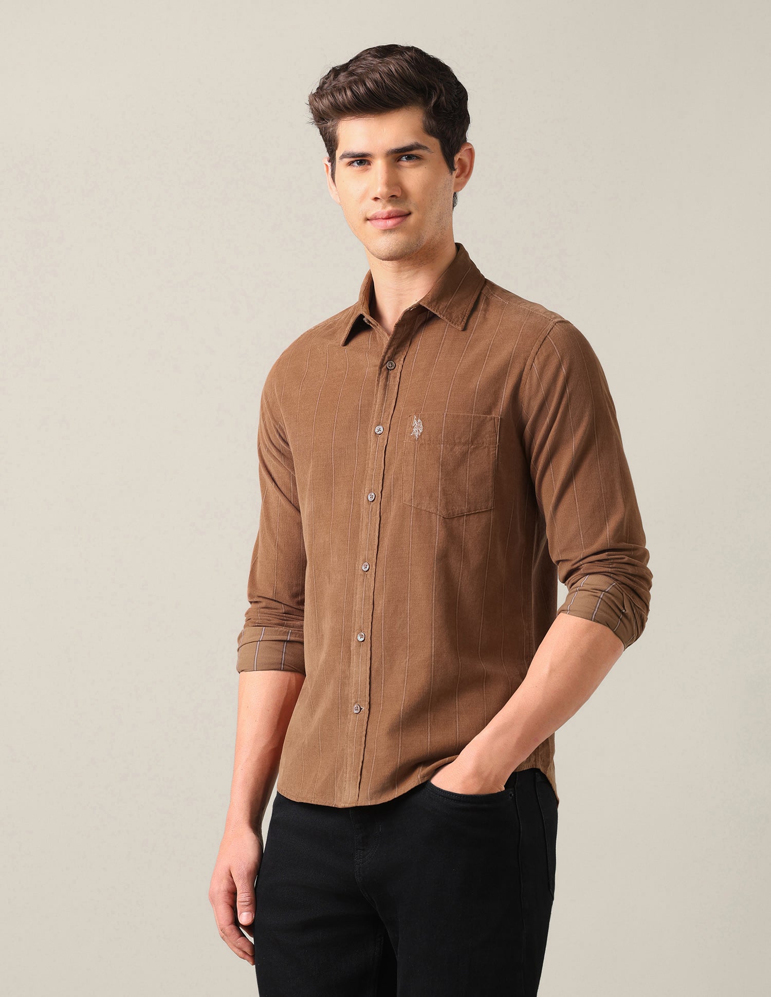 Corduroy Tailored Fit Shirt Rust - U.S. Polo Assn. India | Large