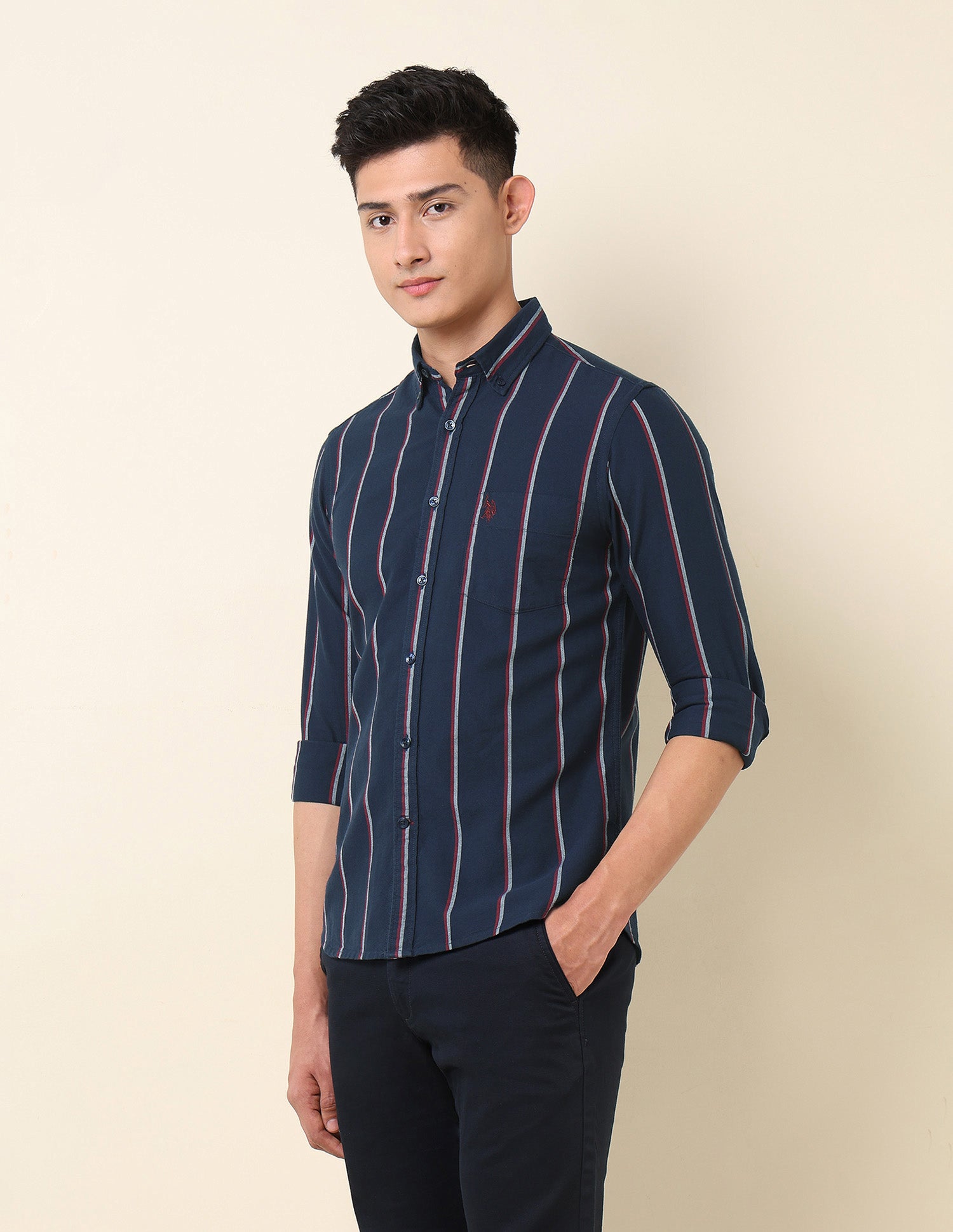 Vertical Striped Oxford Button-Down Shirt Navy - U.S. Polo Assn. India | Large