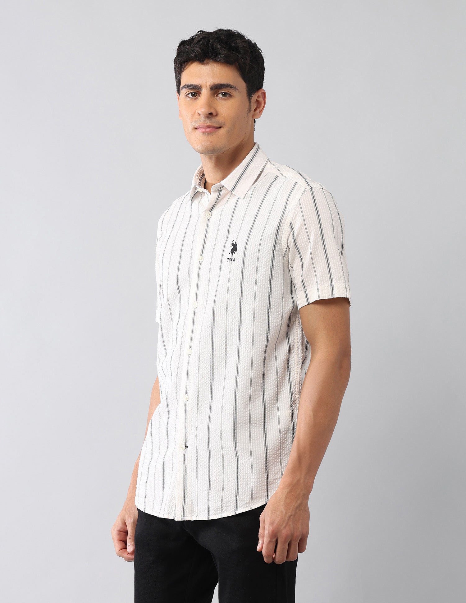 Vertical Striped Seersucker Regular Fit Shirt White - U.S. Polo Assn. India | Large