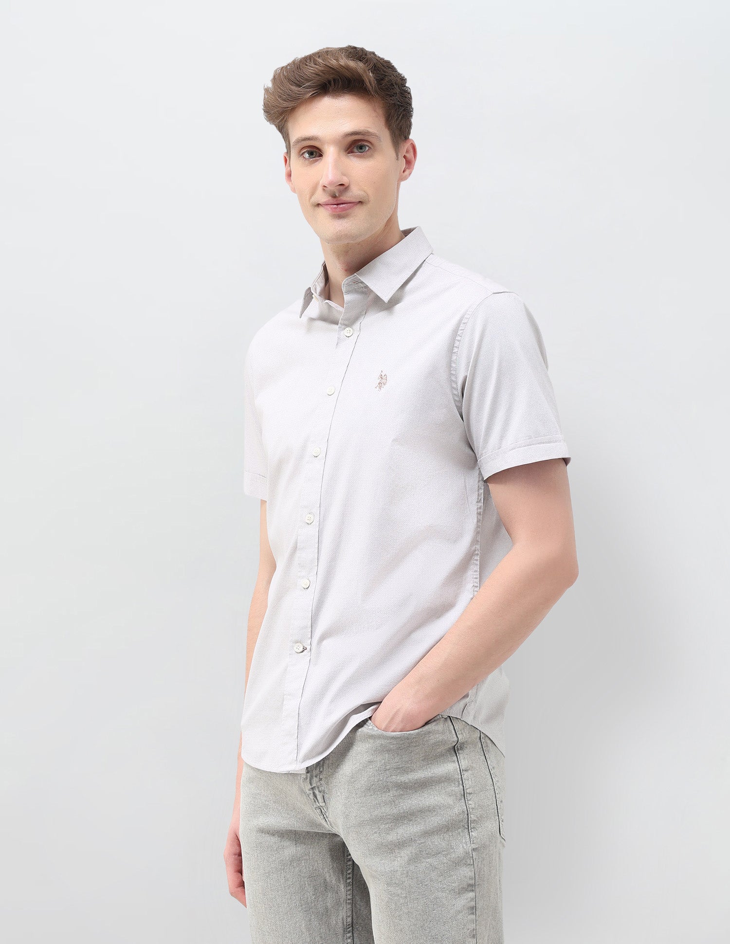 Geometric Printed Tailored Fit Shirt Beige - U.S. Polo Assn. India | Large