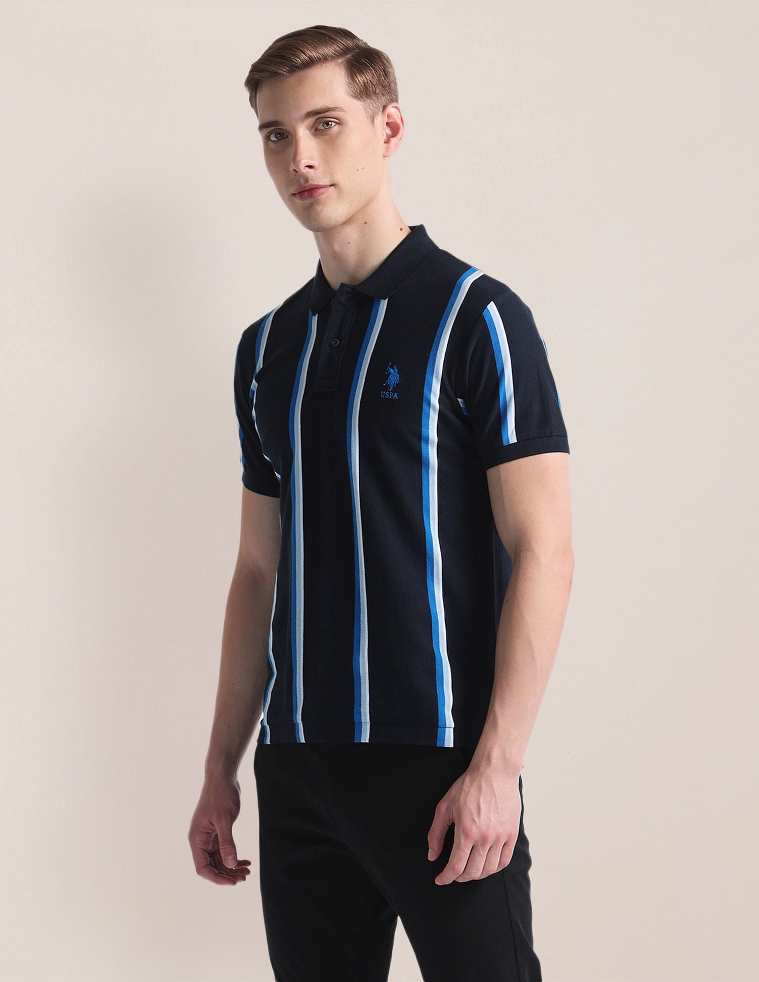 Vertical Stripe Logo Polo Shirt Navy - U.S. Polo Assn. India | Large