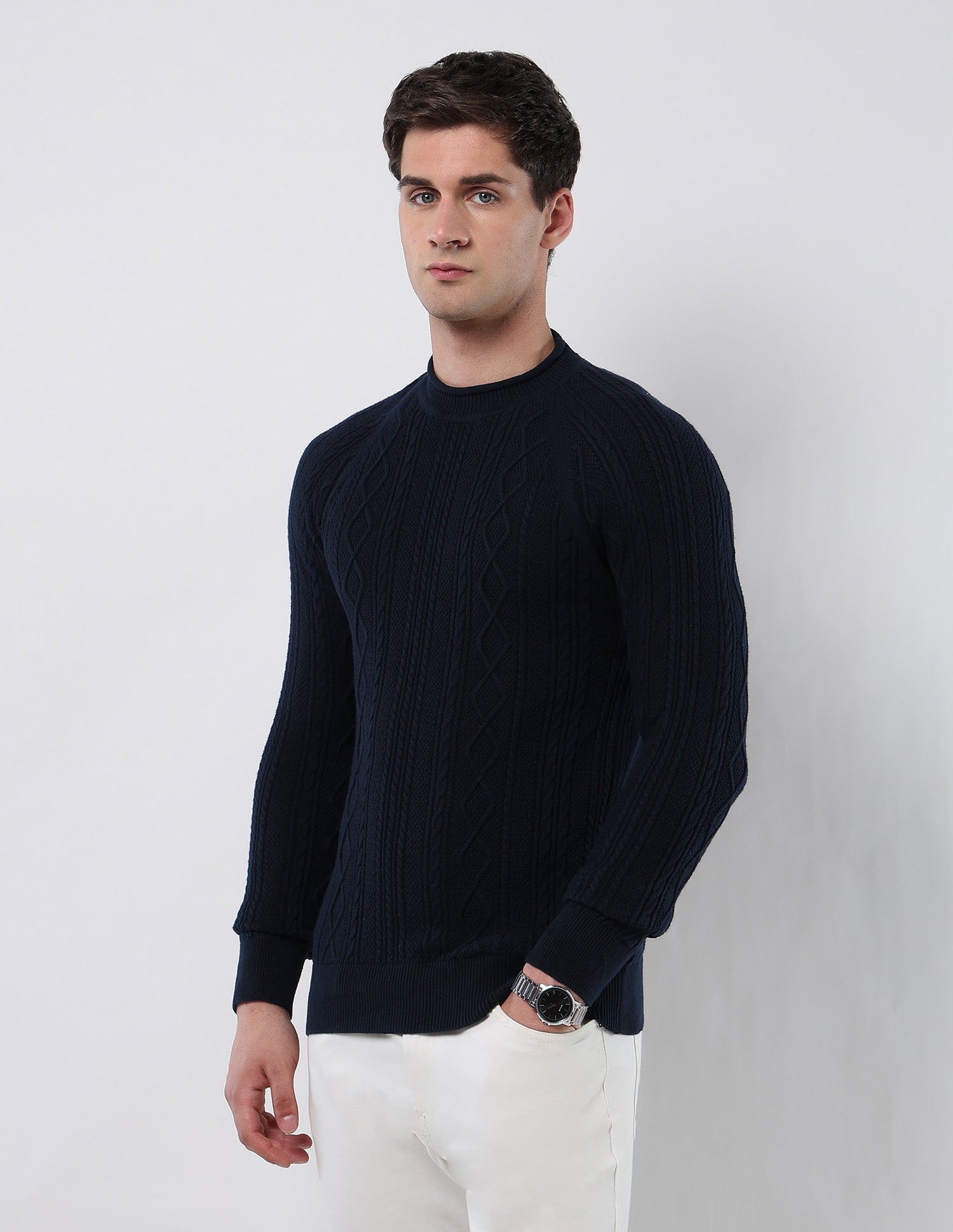 Cable Patterned Knit Regular Fit Sweater Navy - U.S. POLO ASSN. | Large