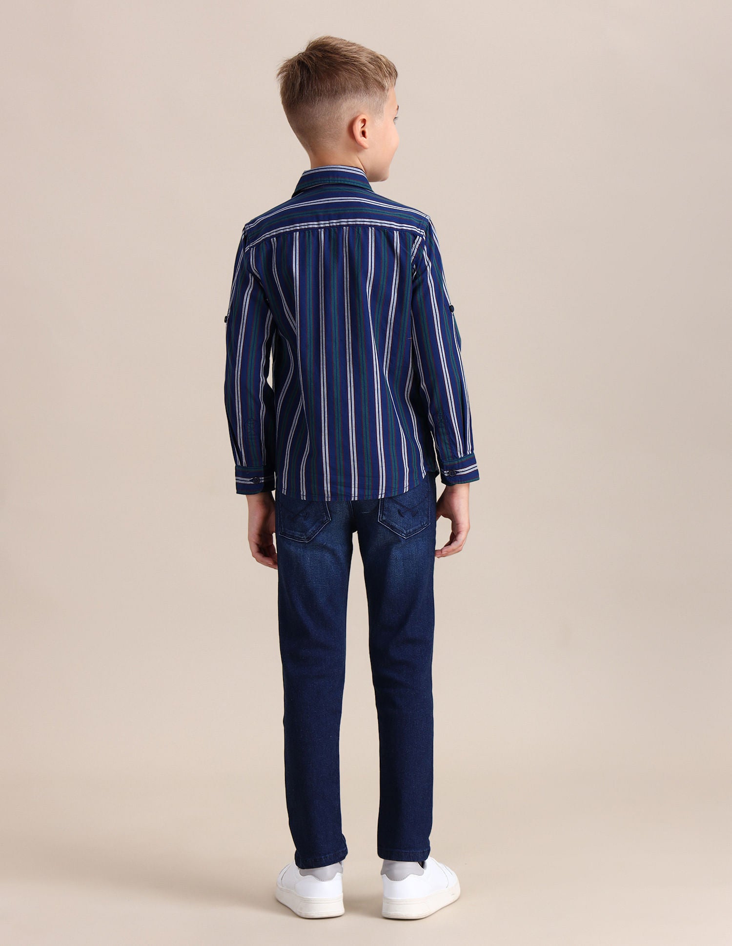 Boys Vertical Striped Cotton Shirt Navy - U.S. POLO ASSN. | Large