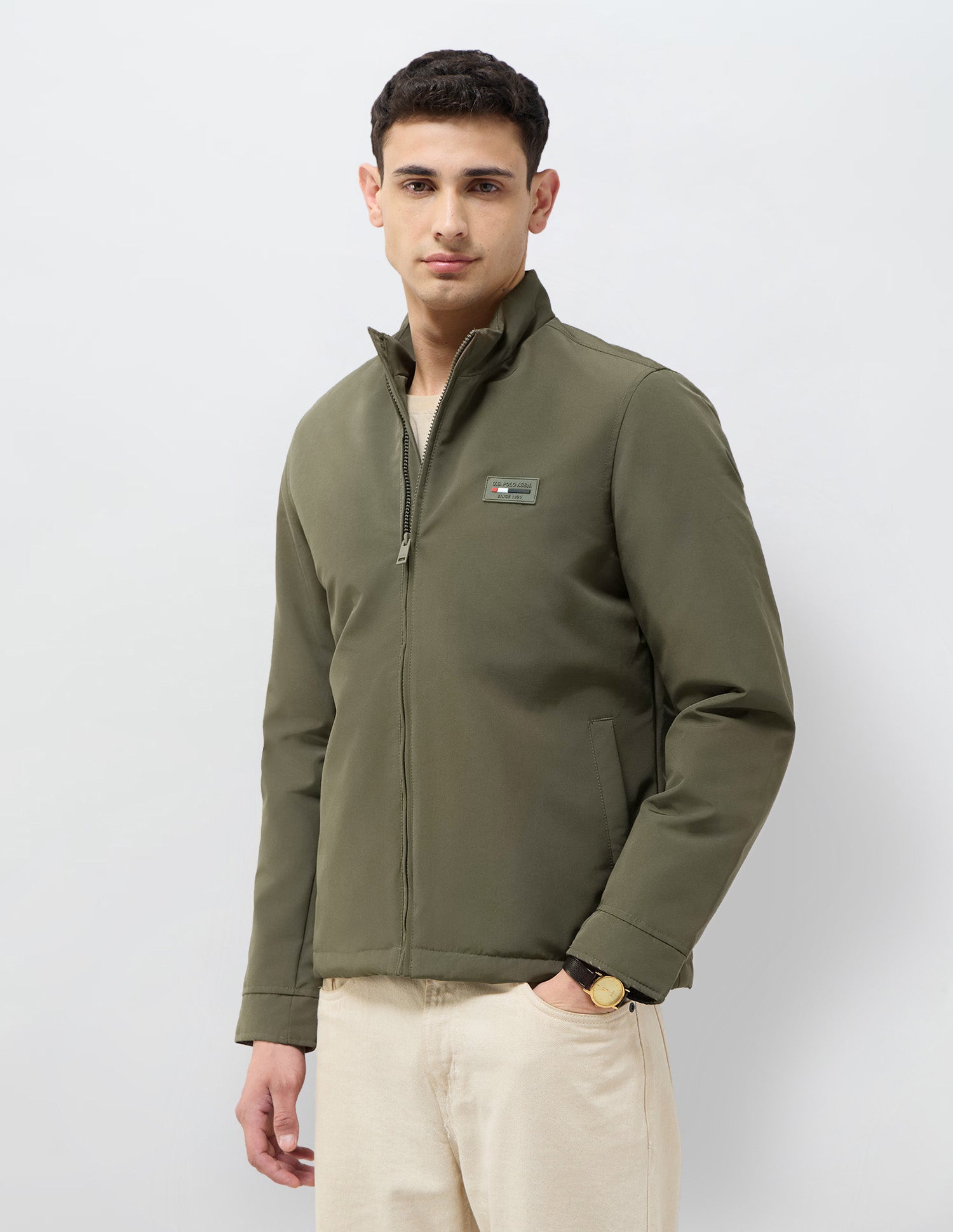 High Neck Solid Jacket Olive - U.S. POLO ASSN. | Large