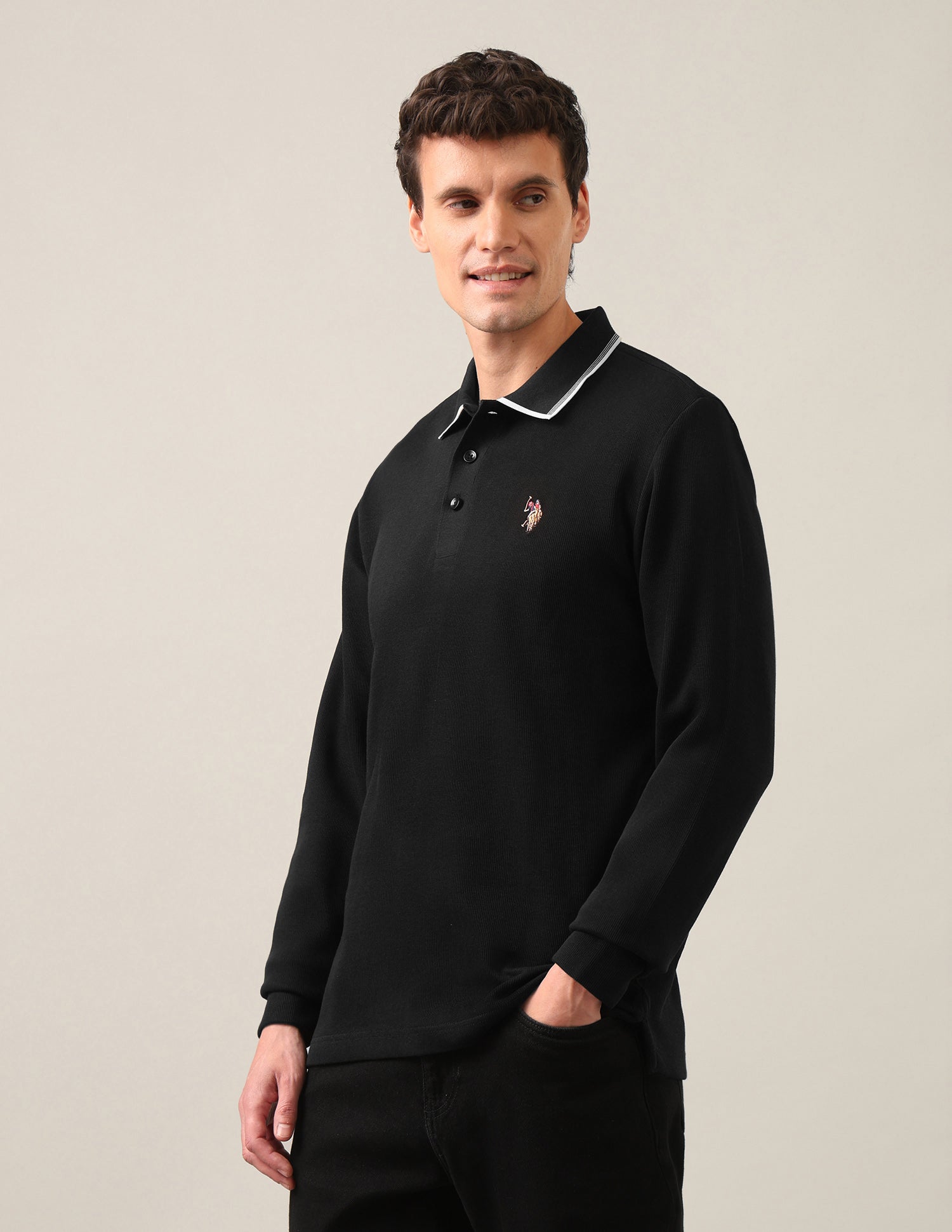 Solid Slim Fit Polo Shirt Black - U.S. Polo Assn. India | Large