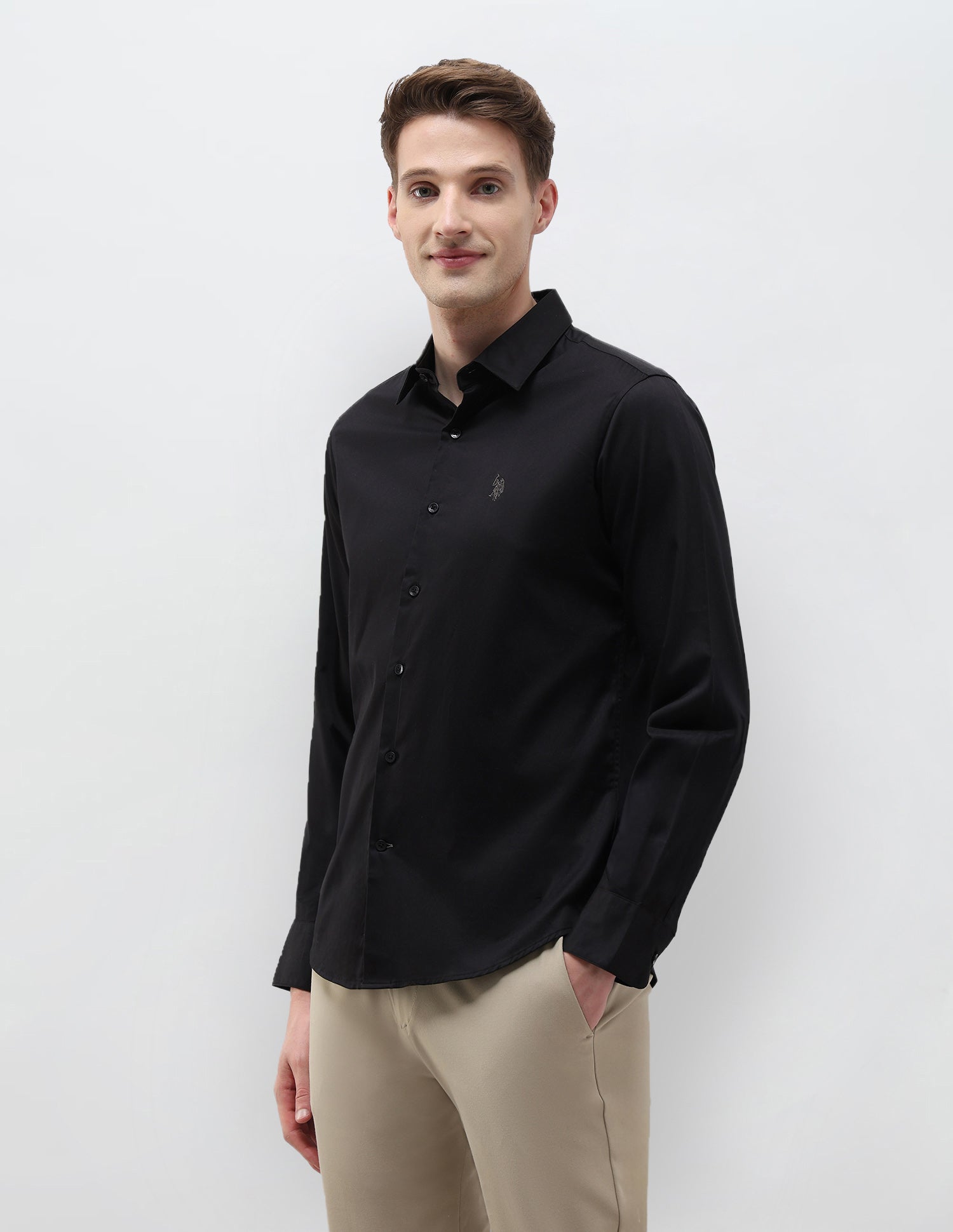 Tailored Fit Solid Shirt Black - U.S. Polo Assn. India | Large
