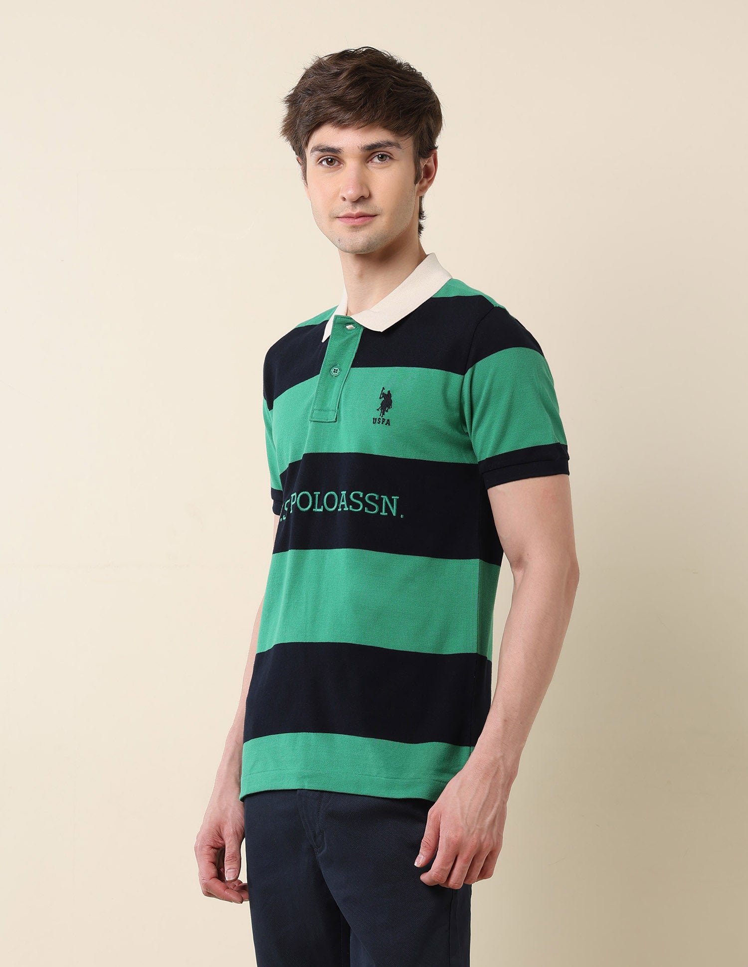 Horizontal Striped Classic Polo Shirt Green - U.S. POLO ASSN. | Large
