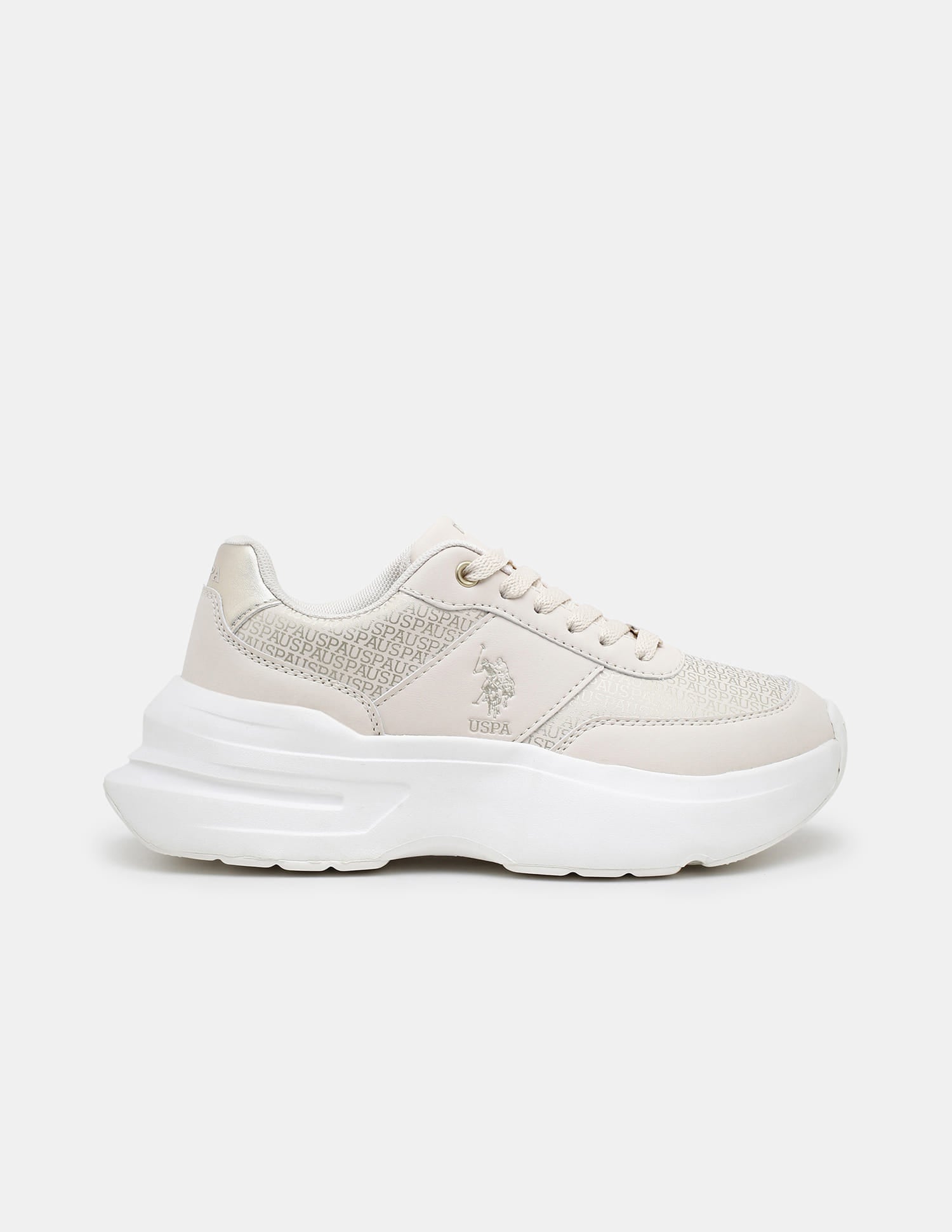 Women Thea Metallic Brand Printed Sneakers Beige - U.S. Polo Assn. India | Large