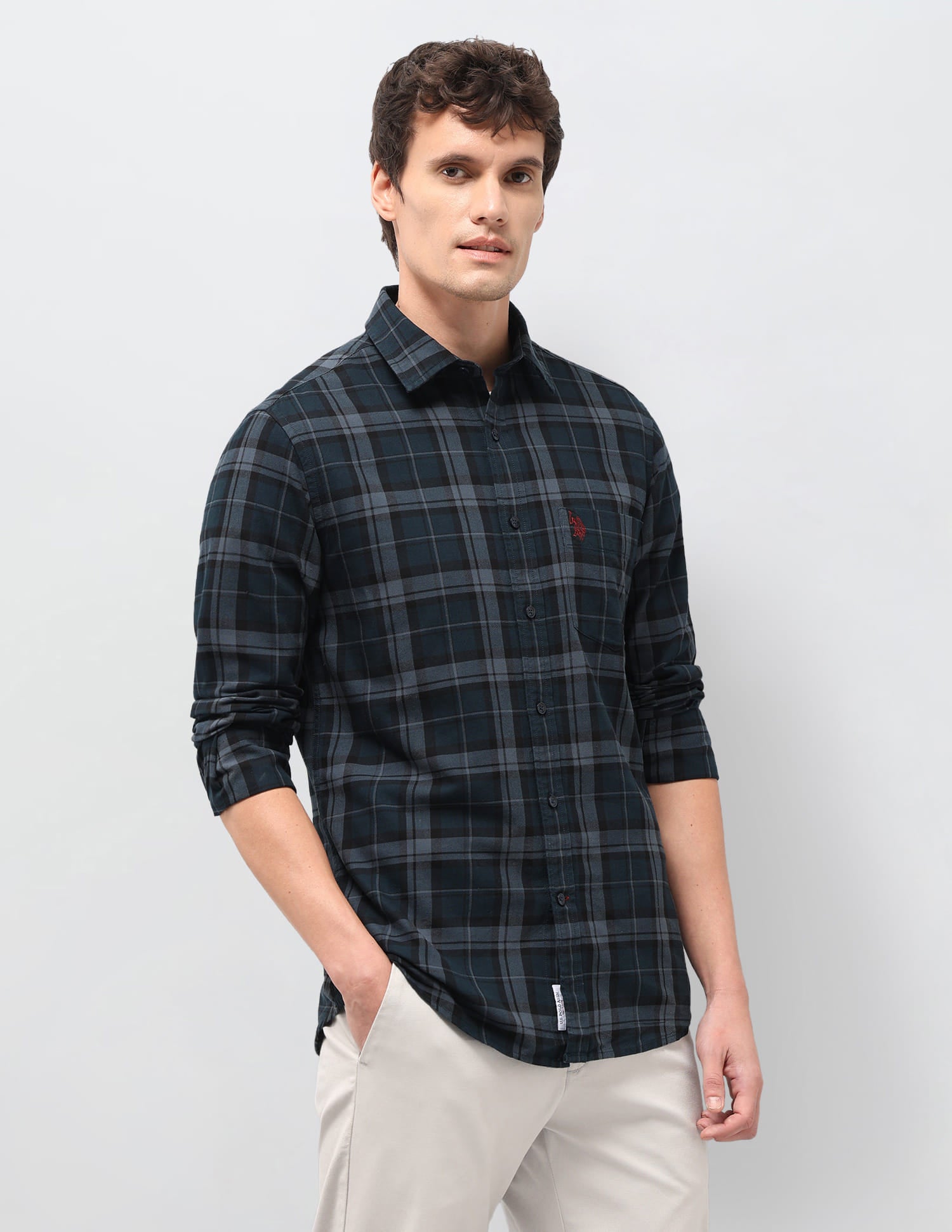 Plaid Tailored Fit Shirt Blue - U.S. Polo Assn. India | Large