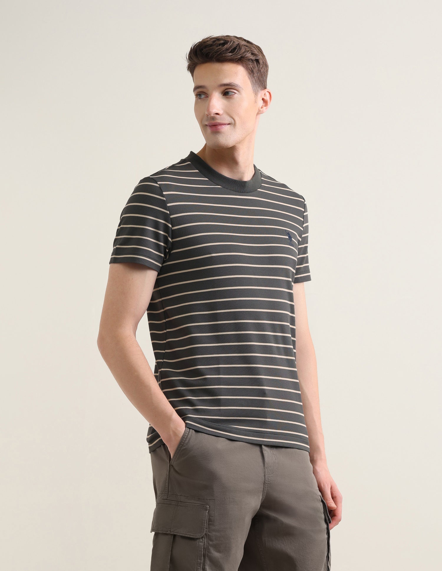 Horizontal Striped Slim Fit T-Shirt Olive - U.S. Polo Assn. India | Large