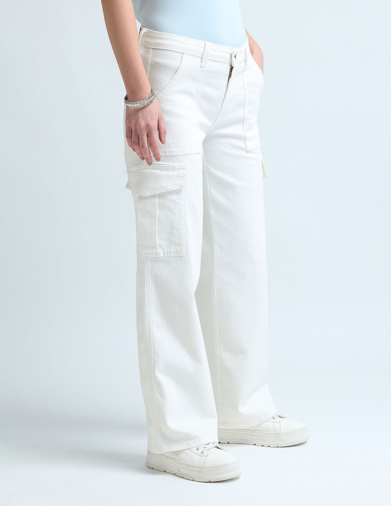 Wide Leg Cargo Fit White Jeans White - U.S. Polo Assn. India | Large