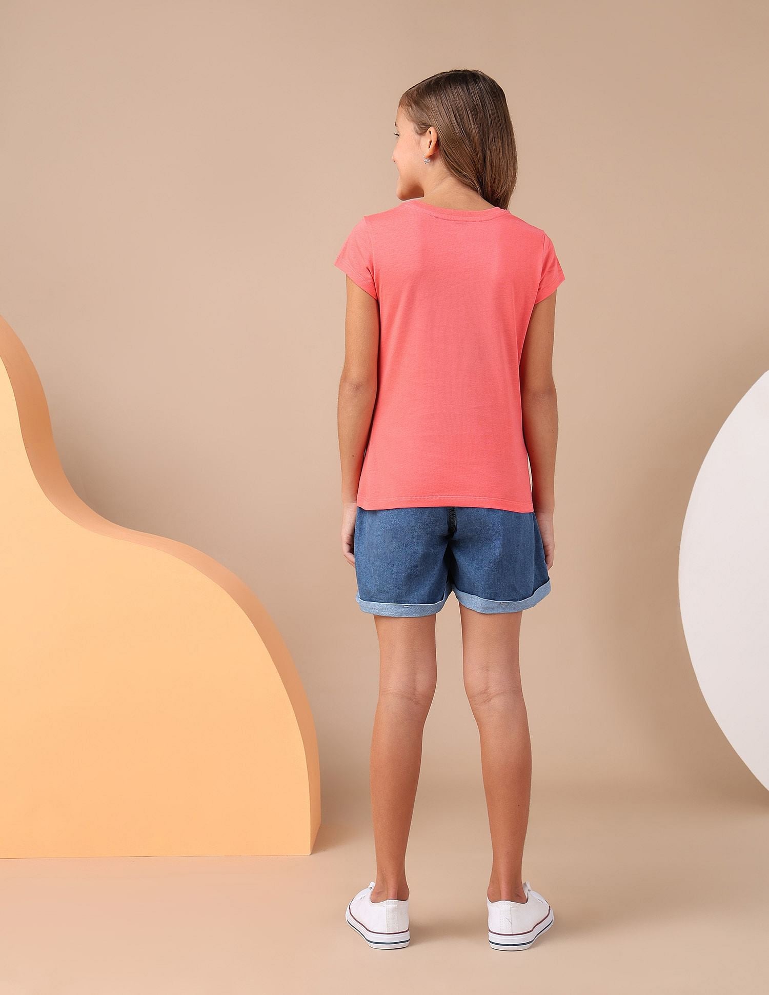 Girls Brand Printed Regular Fit T-Shirt Coral - U.S. POLO ASSN. | Large